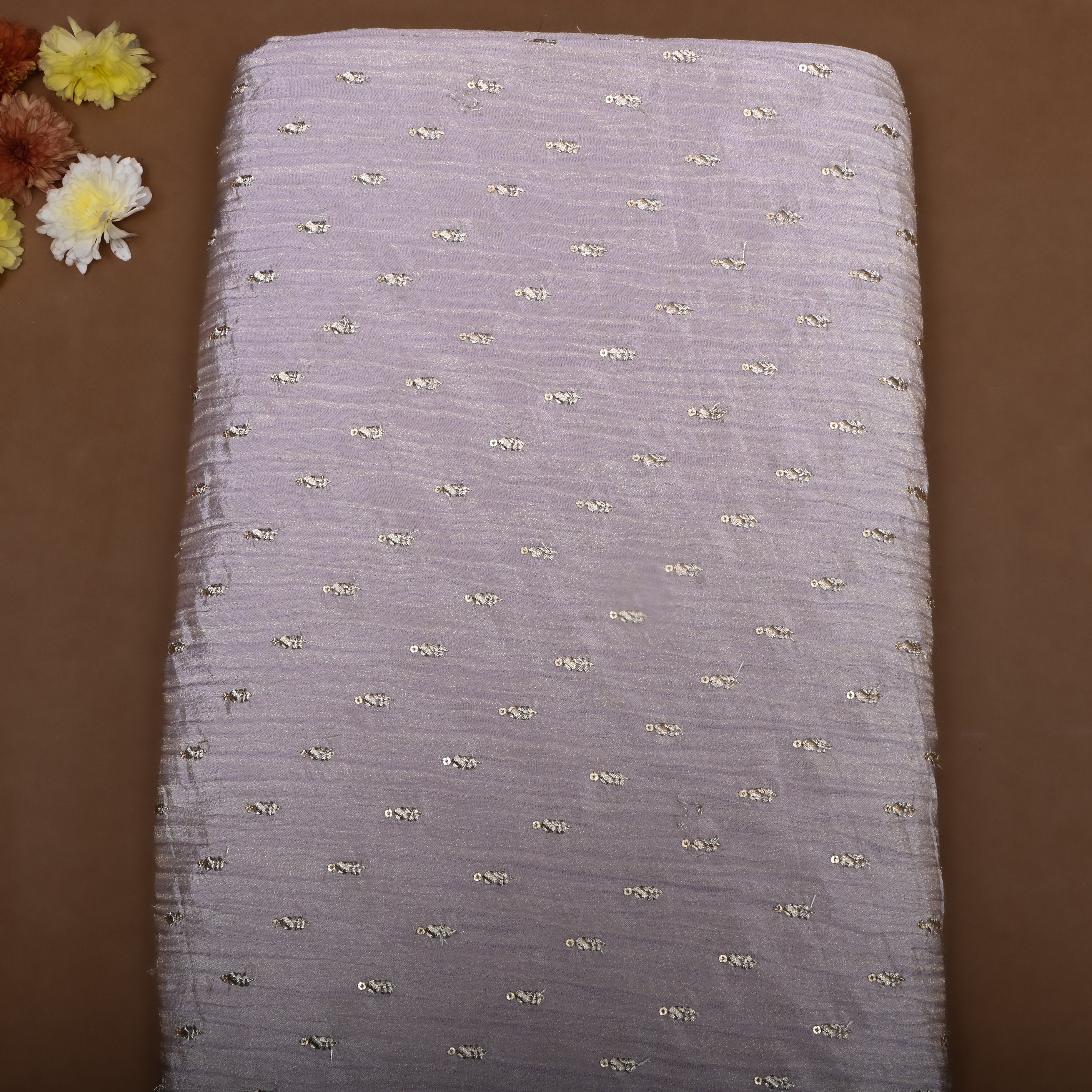 Twinkle Lavender Zari Embroidery Tissue Fabric