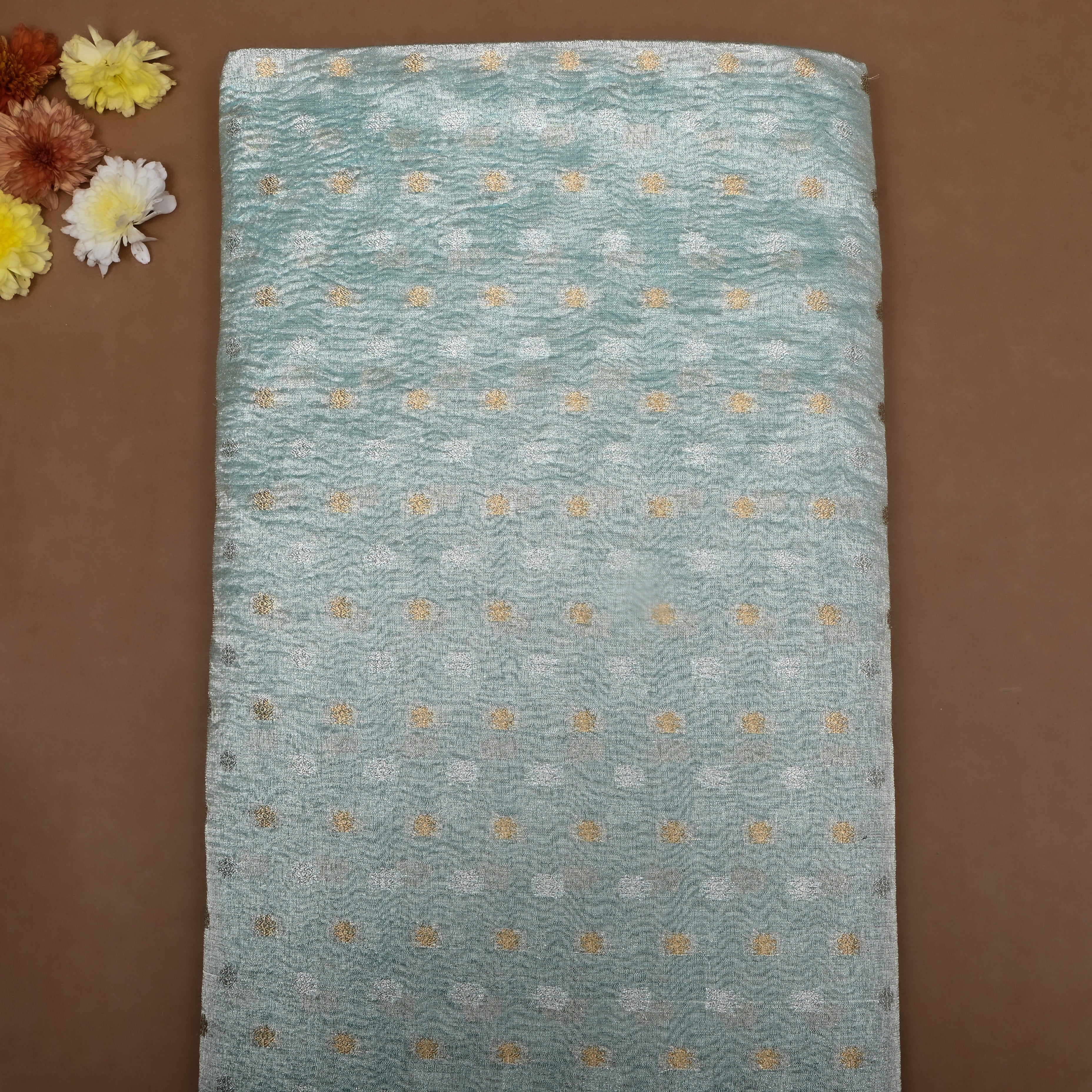 Aqua Green Zari Woven Tissue Fabric