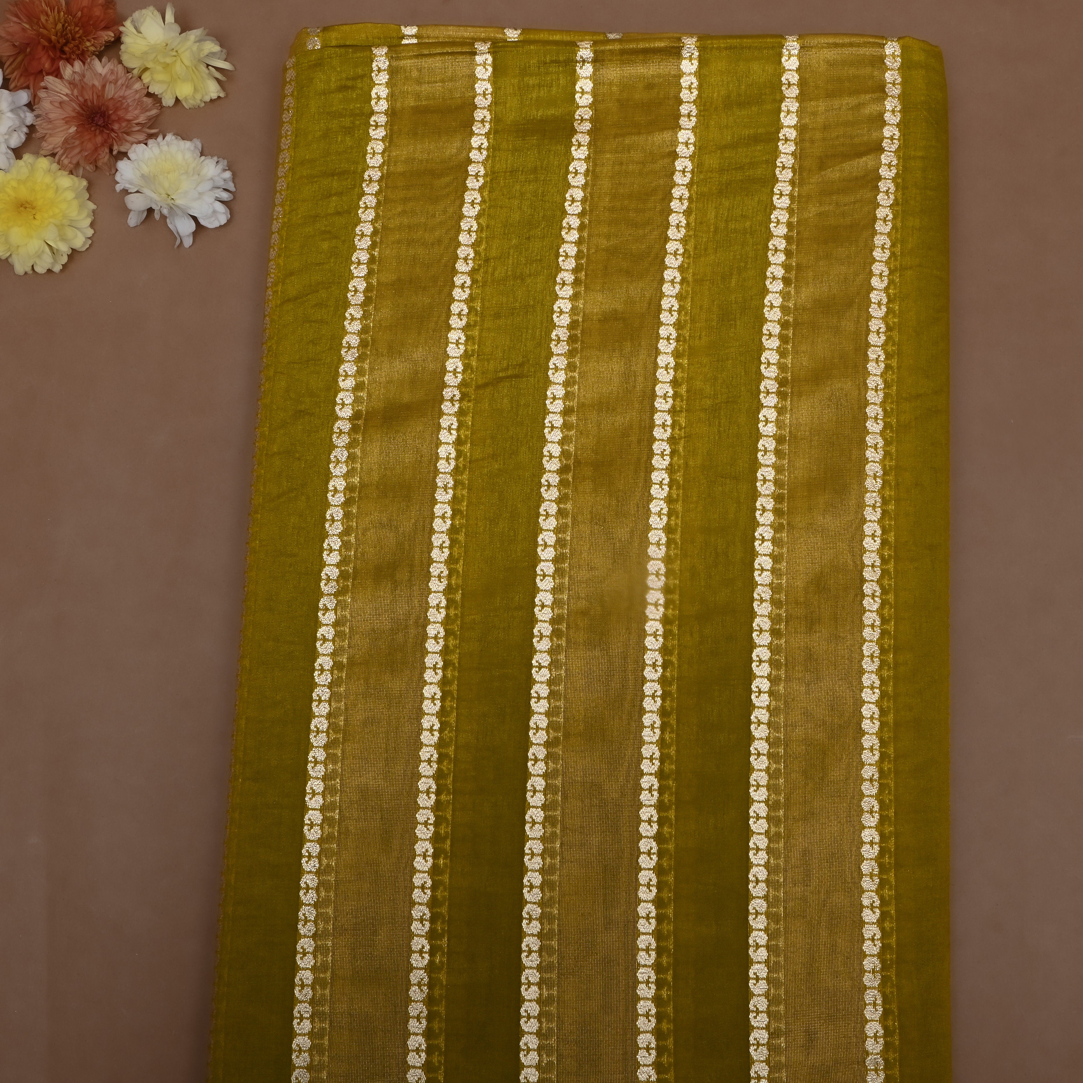 Dark Mehndi Zari Woven Silk Fabric