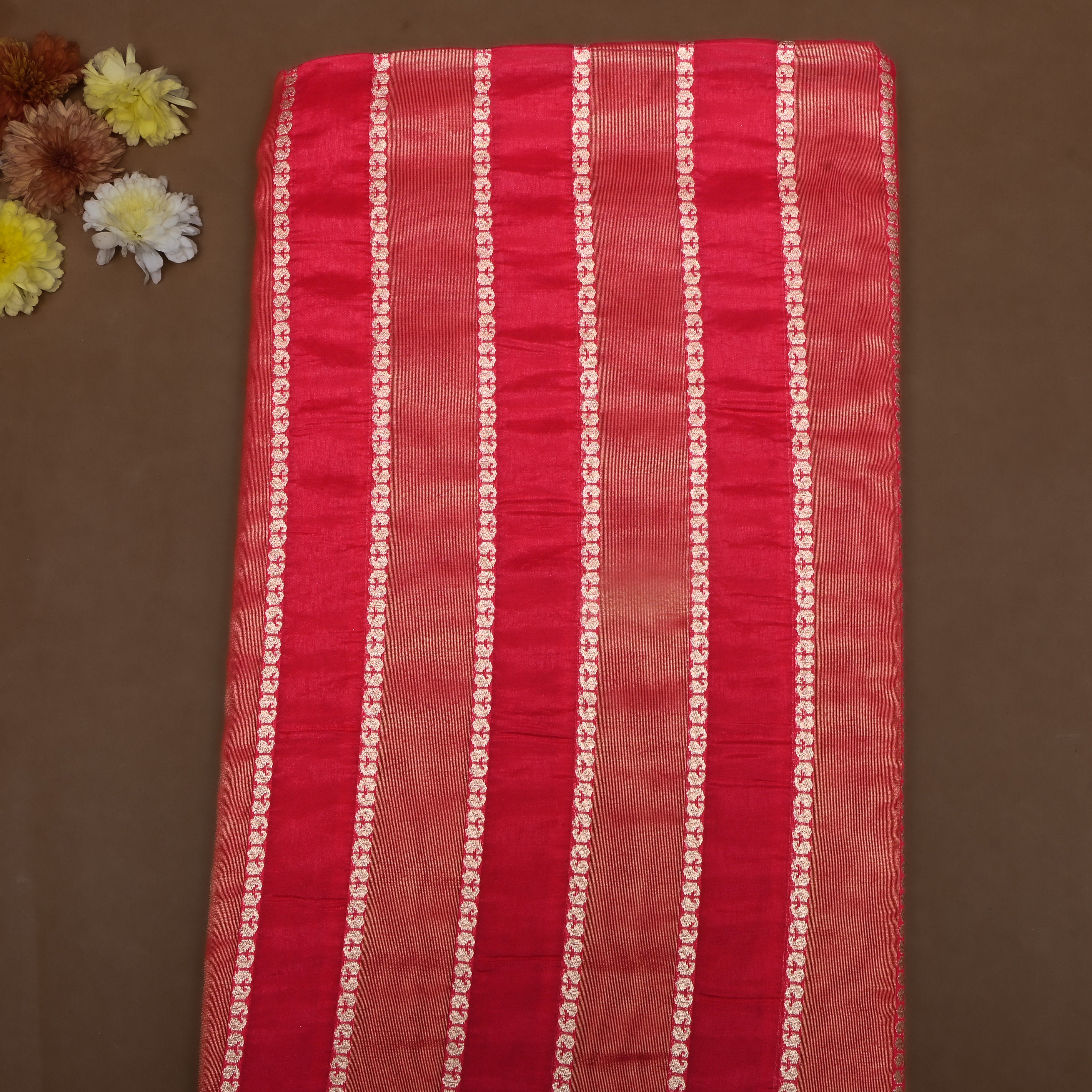 Tomato Red Zari Woven Silk Fabric
