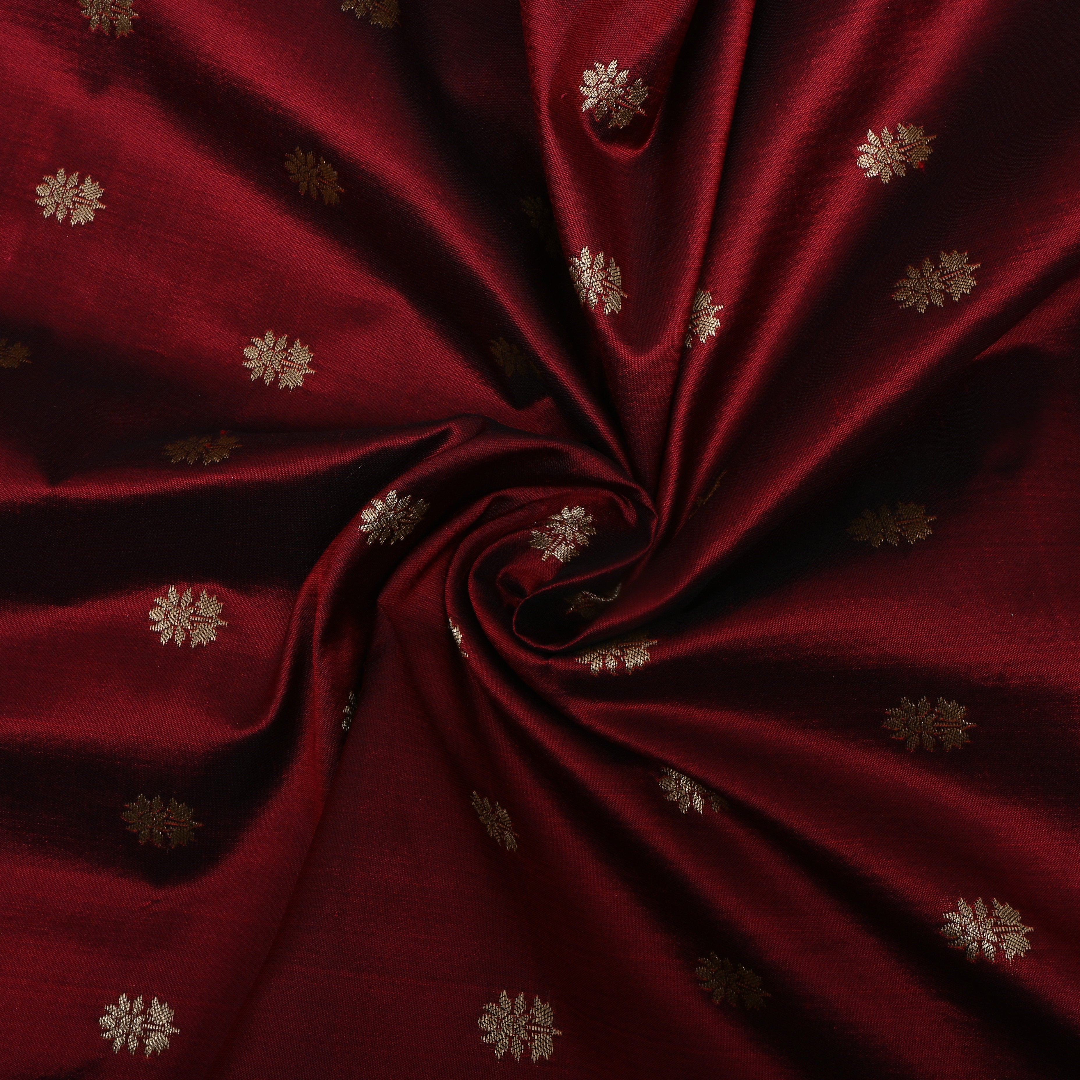 Burgundy Floral Zari Jamawar Silk Fabric