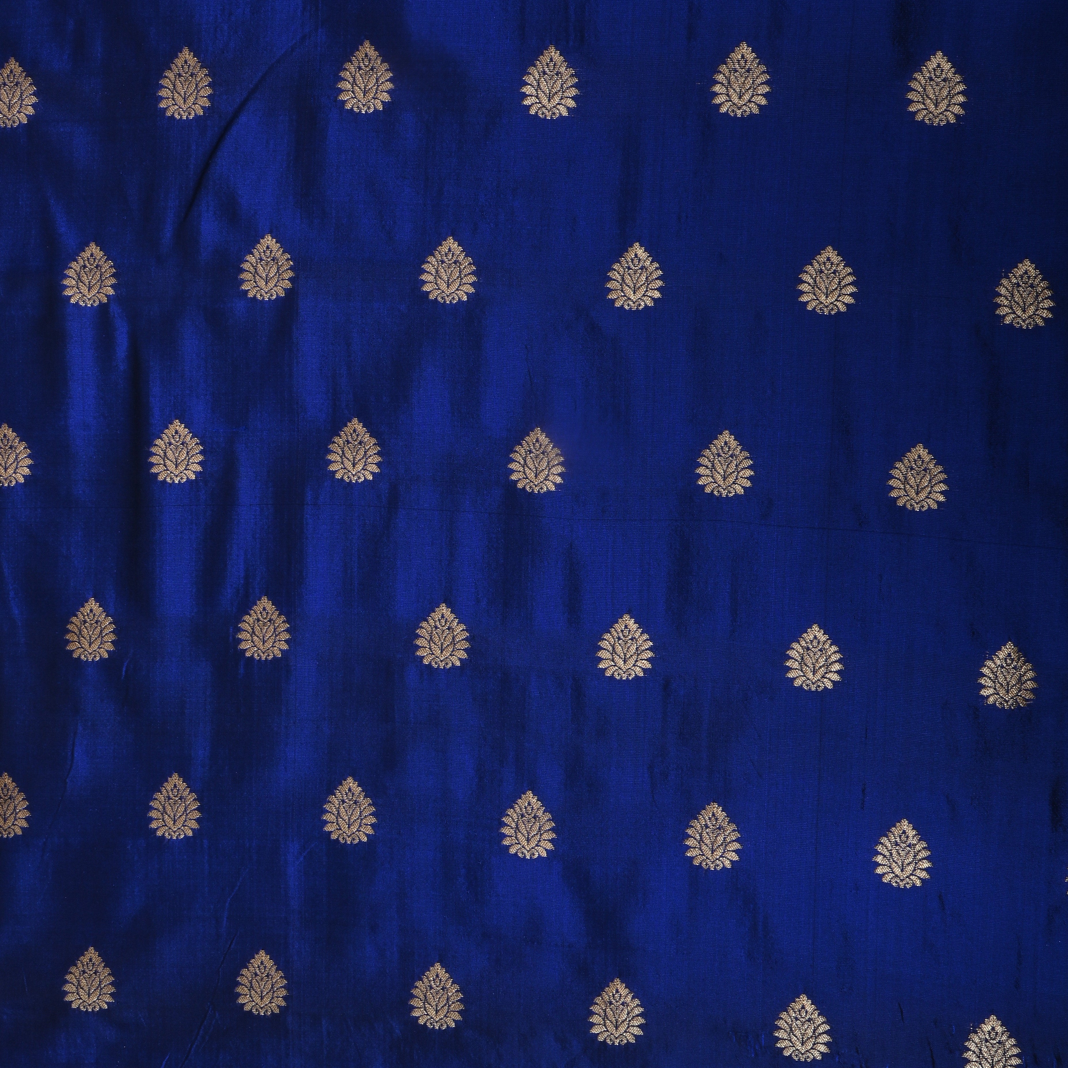 Ultramarine Blue Floral Zari Jamawar Silk Fabric