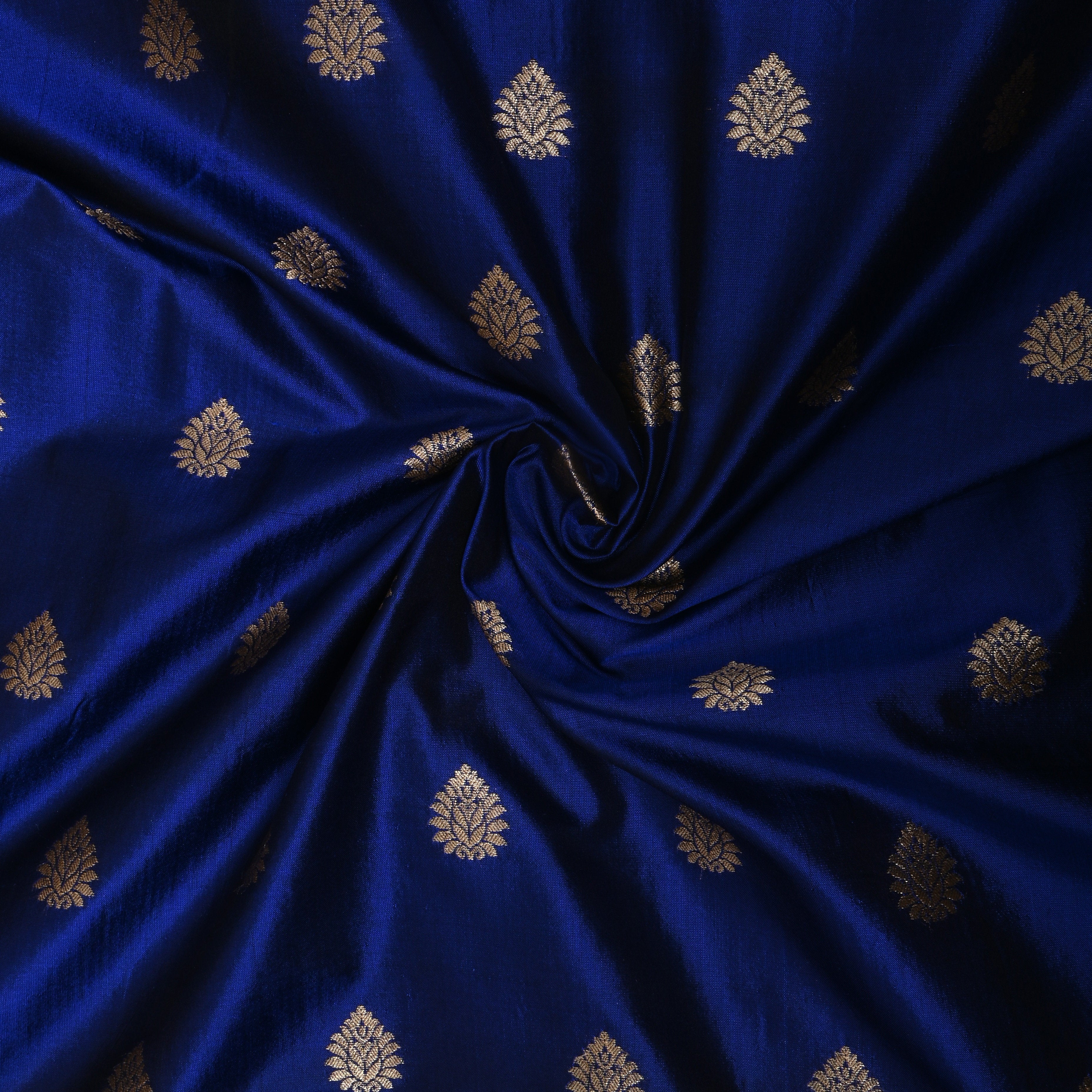 Ultramarine Blue Floral Zari Jamawar Silk Fabric