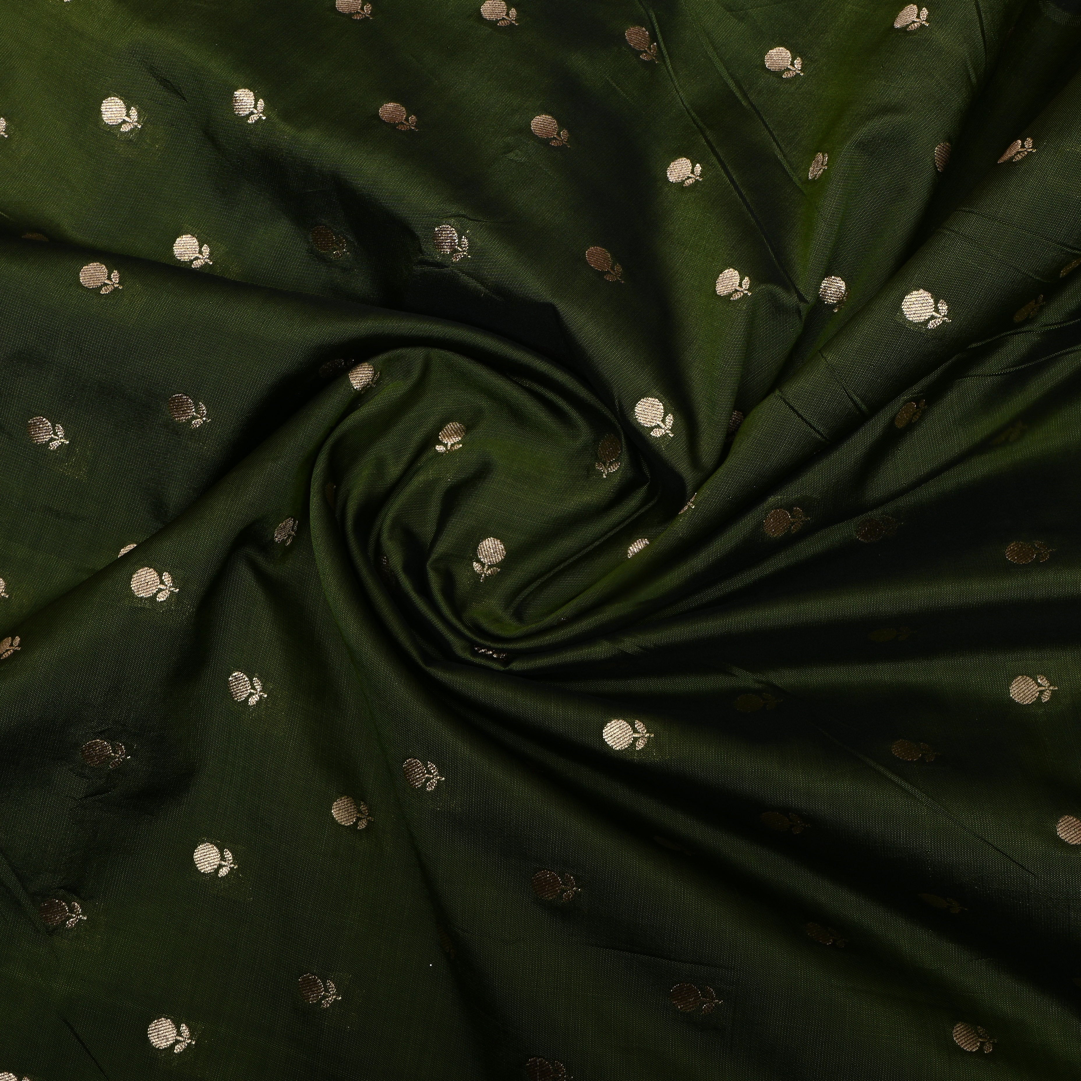 Bottle Green Floral Woven Jamawar Silk Fabric