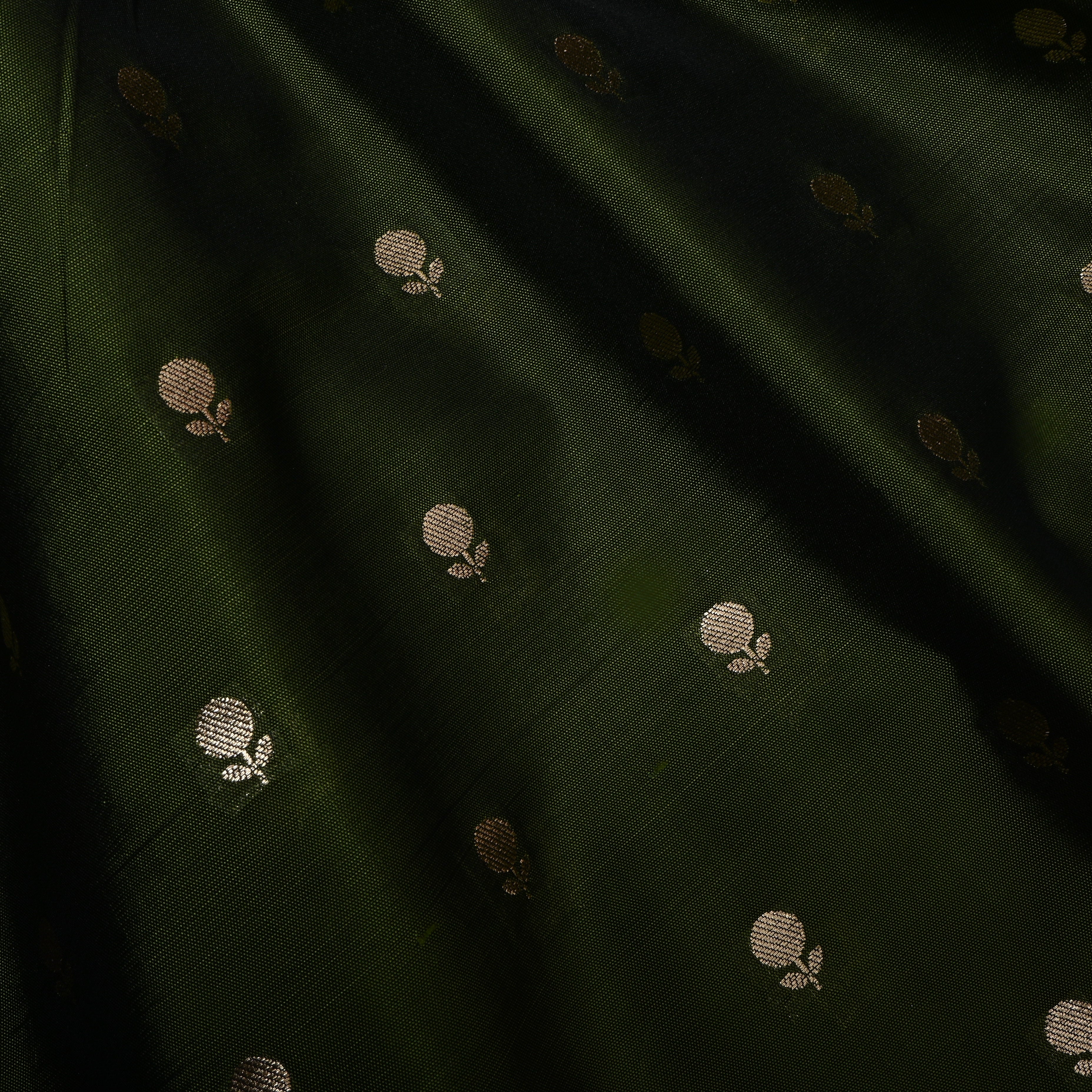 Bottle Green Floral Woven Jamawar Silk Fabric