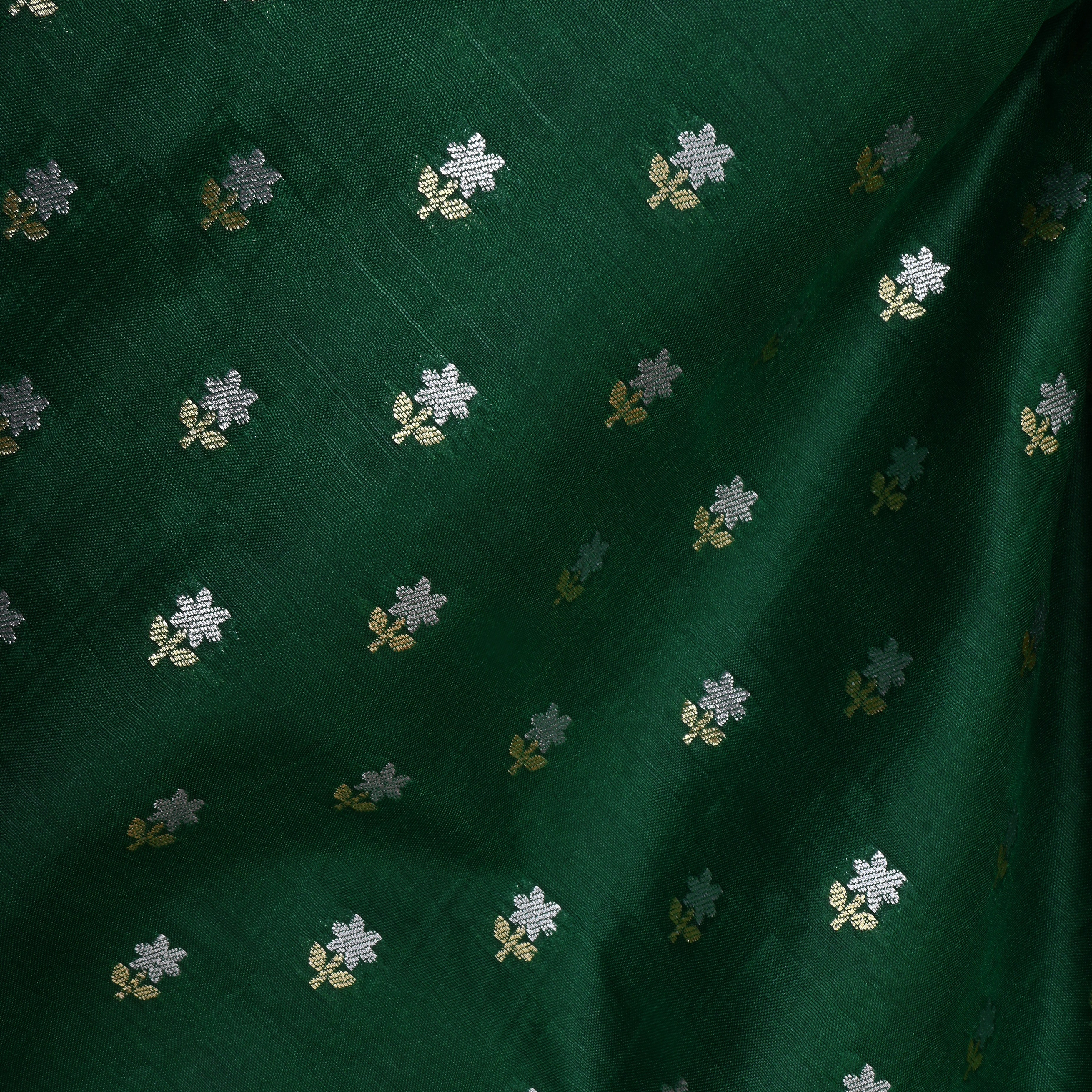 Teal Green Floral Jamawar Silk Fabric