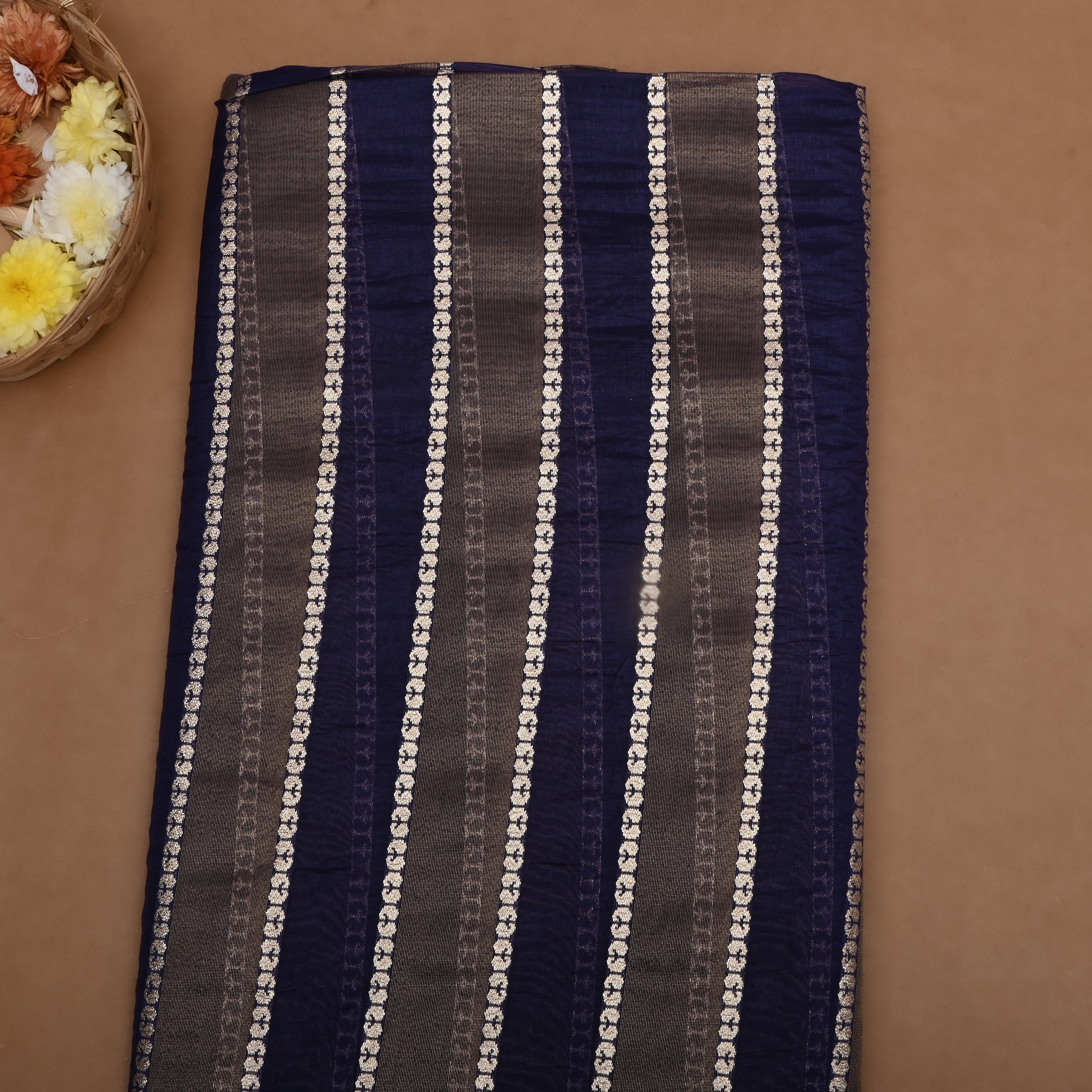 Navy Blue Jamawar Silk Fabric
