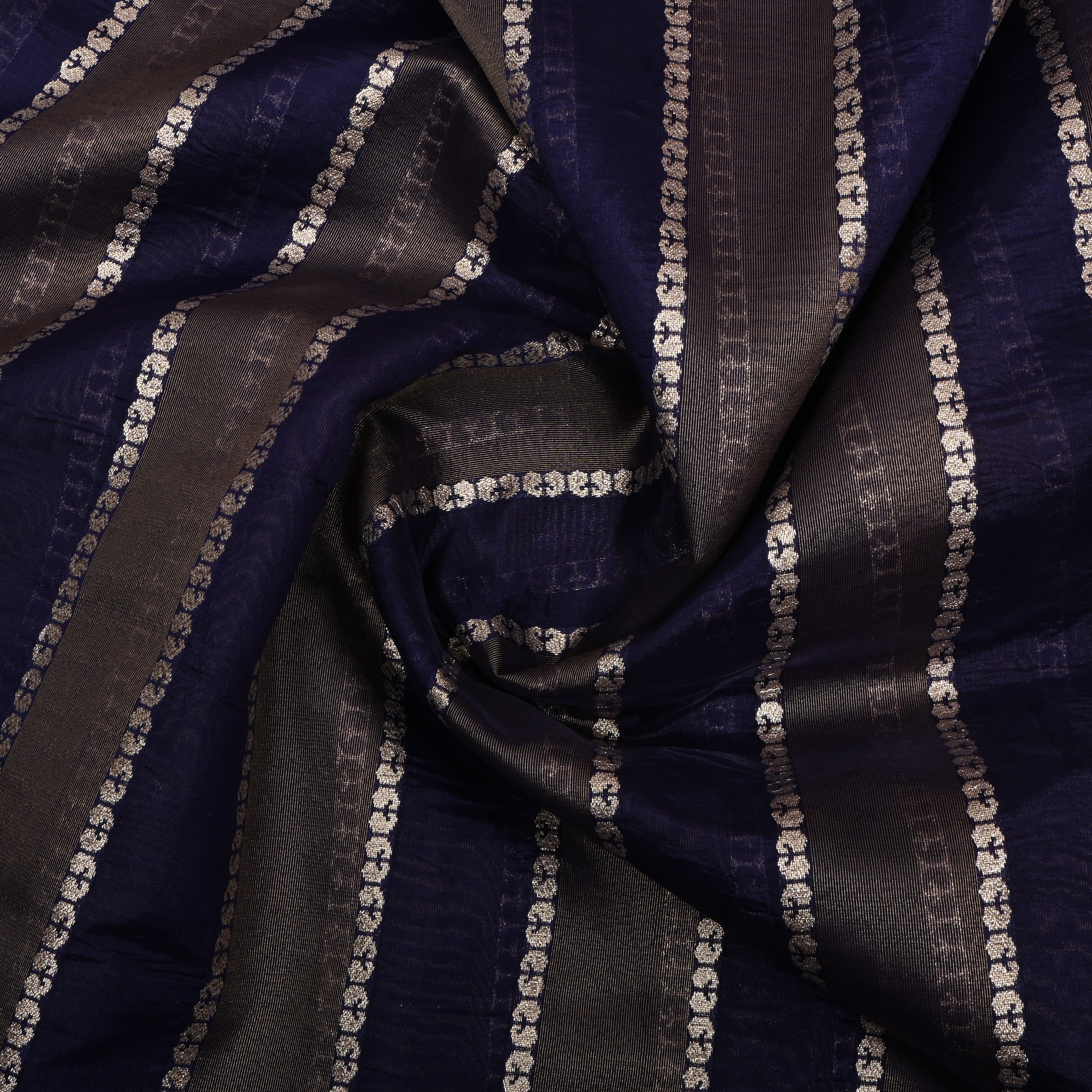 Navy Blue Jamawar Silk Fabric