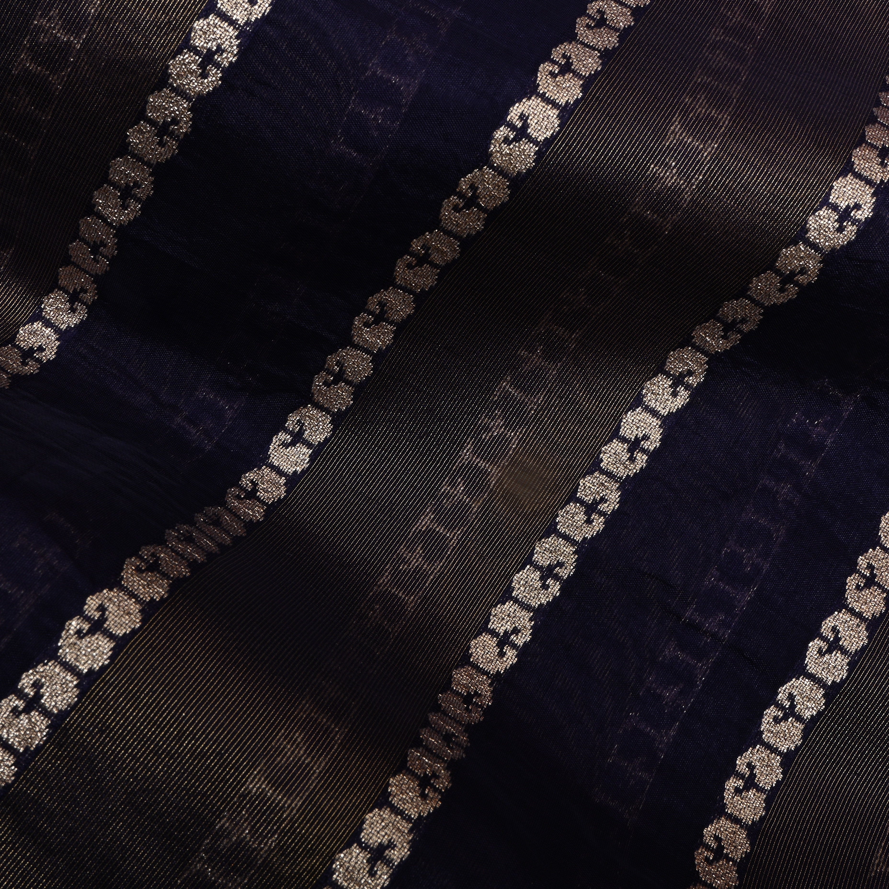 Navy Blue Jamawar Silk Fabric