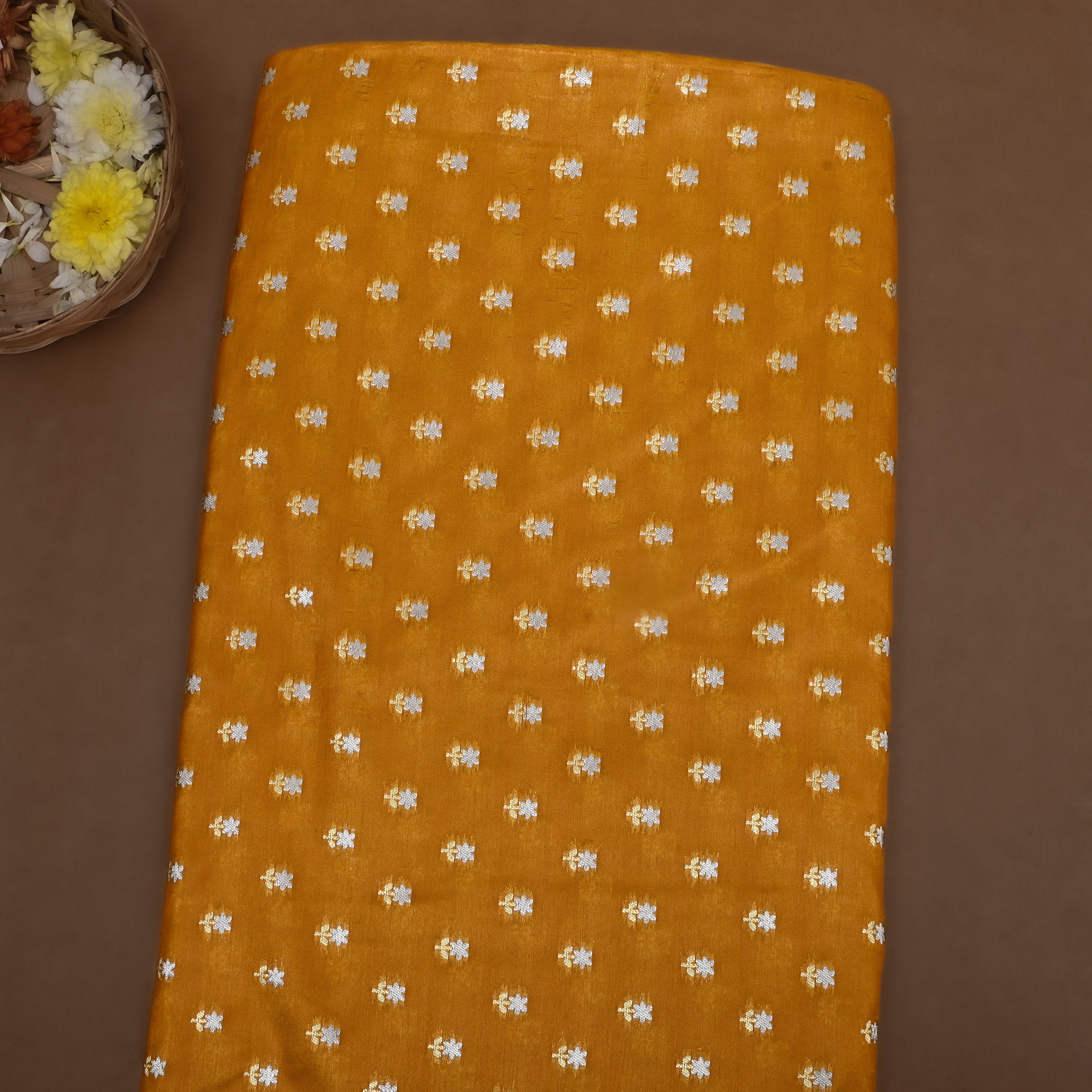 Tuscan Yellow Floral Jamawar Silk Fabric