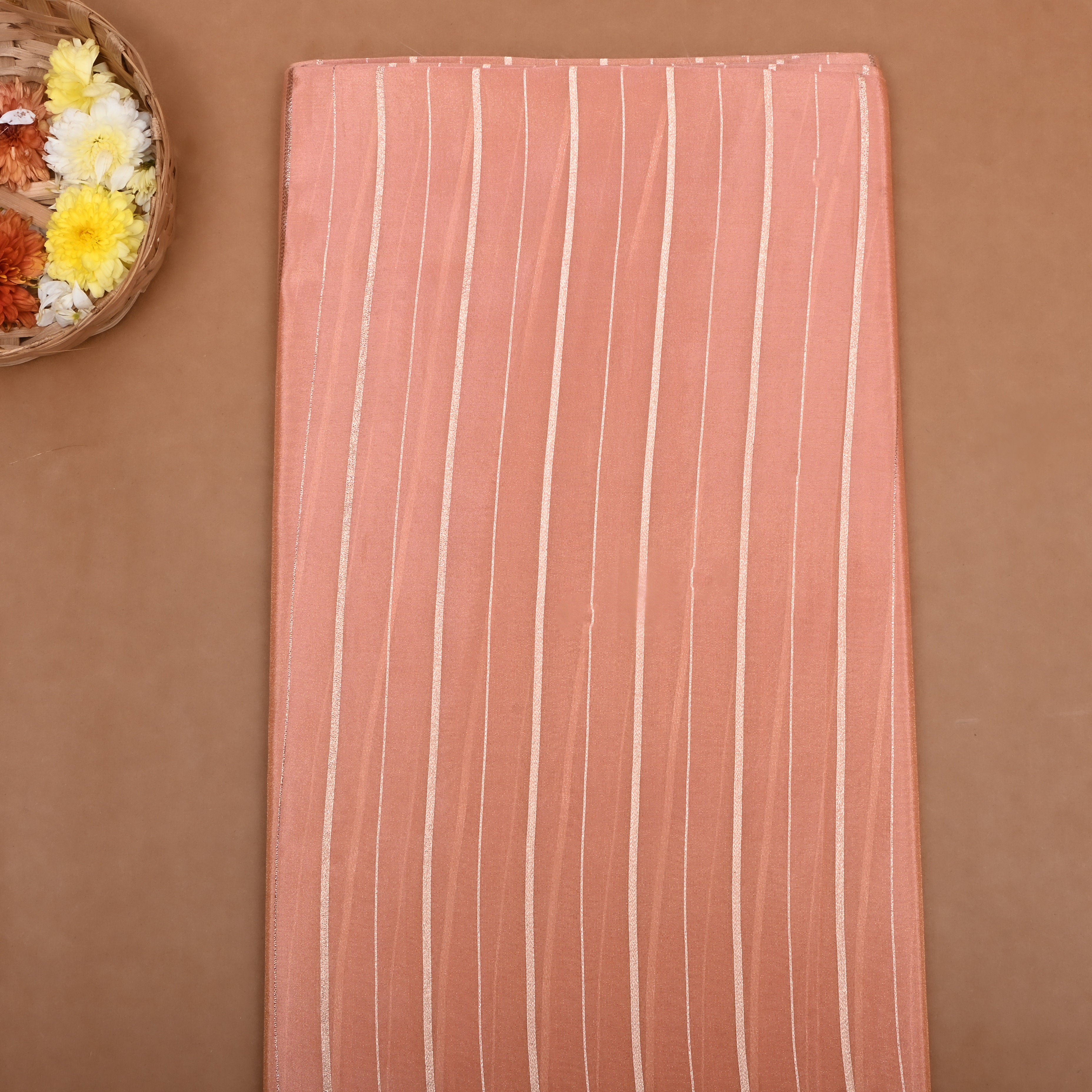 Peach Zari Woven Tissue Fabric
