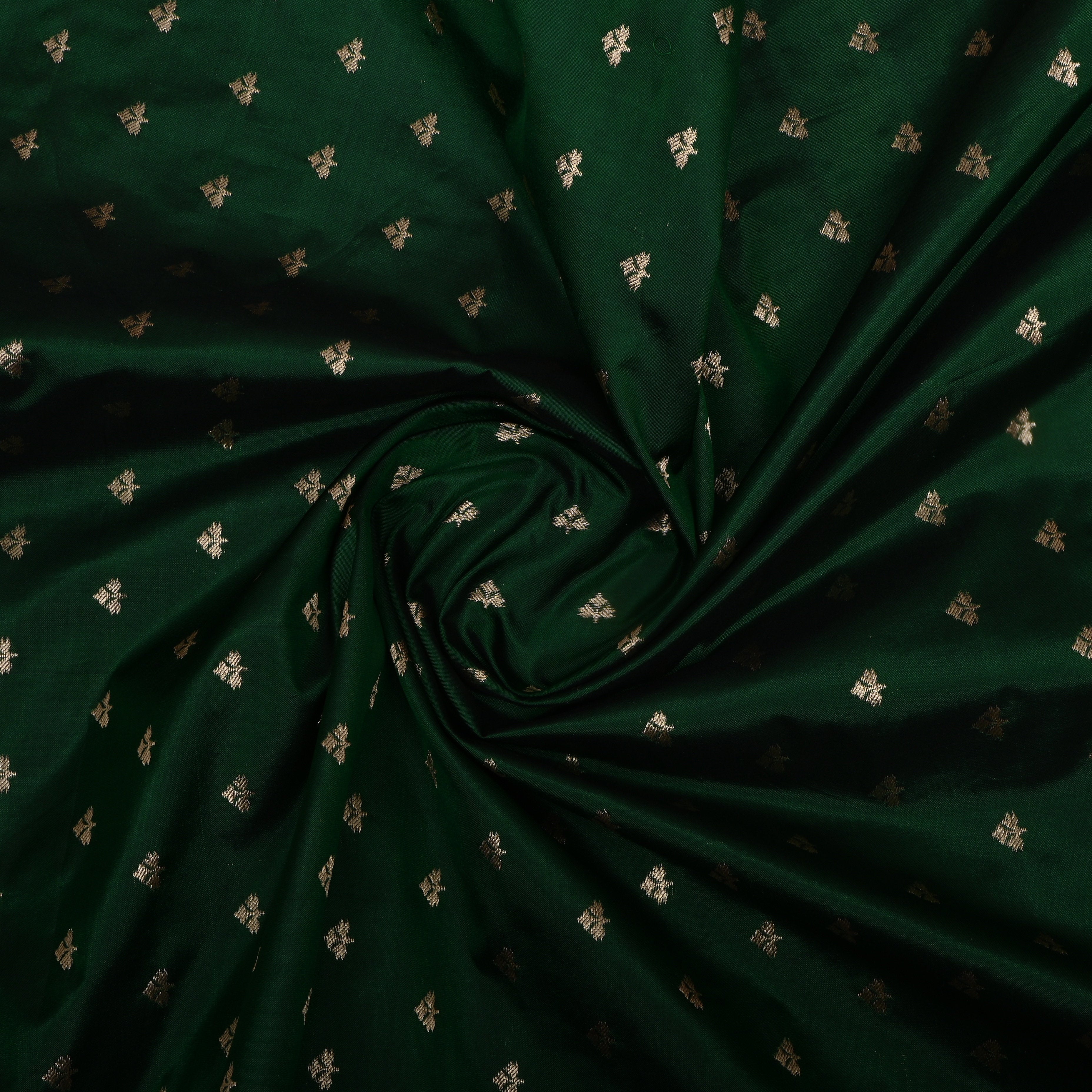 Bottle Green Zari Woven Jamawar Silk Fabric