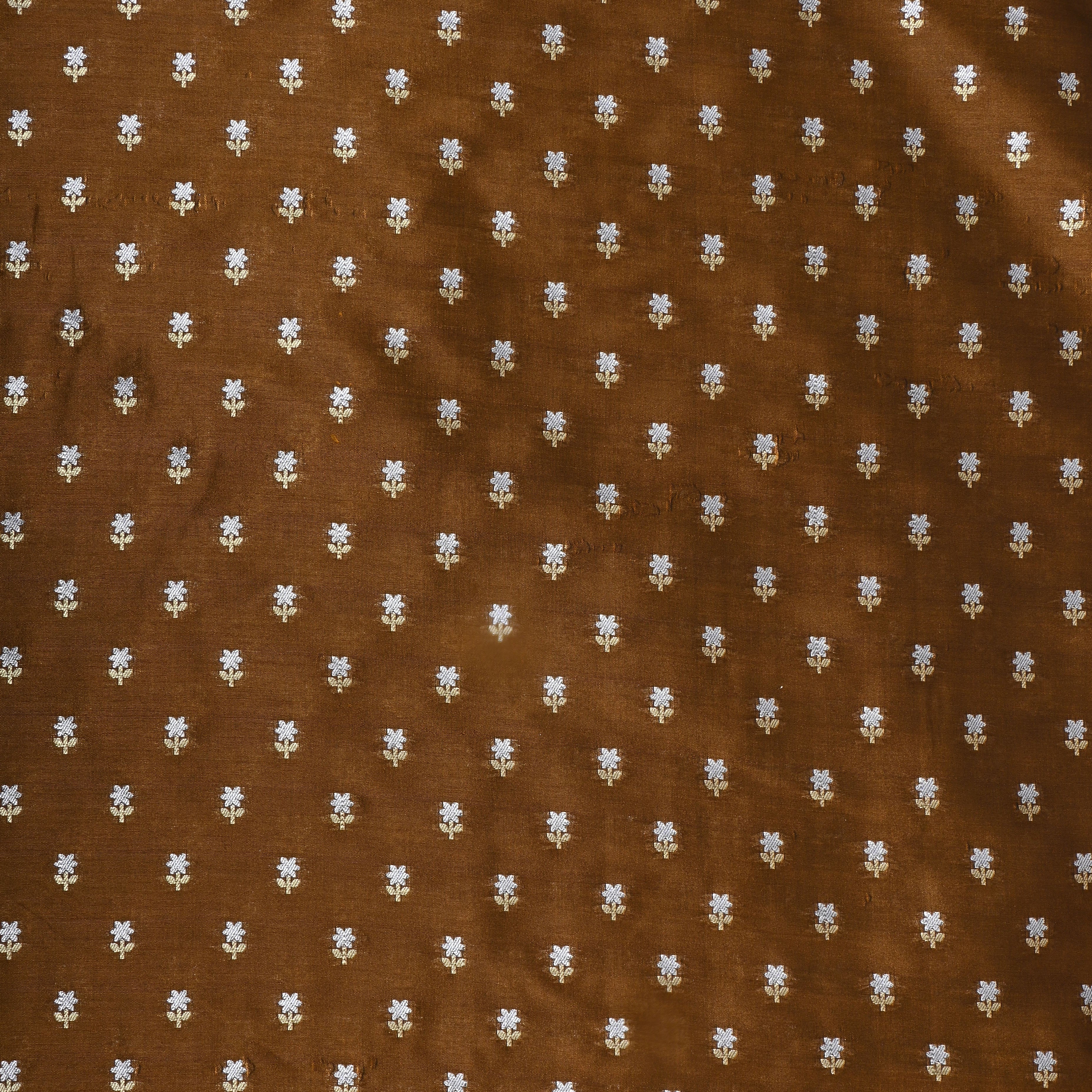 Earthy Brown Floral Jamawar Silk Fabric