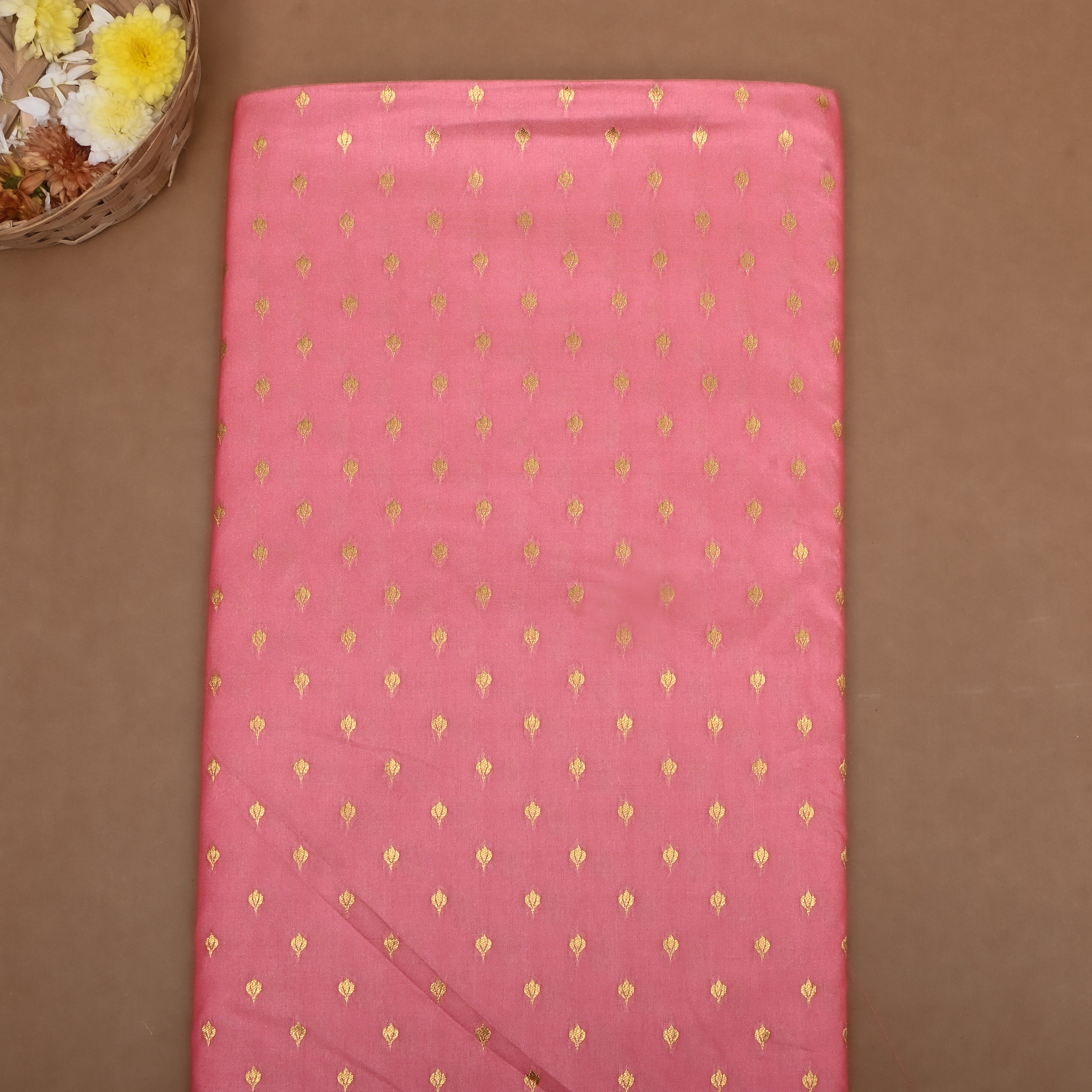 Light Pink Zari Woven Silk Fabric