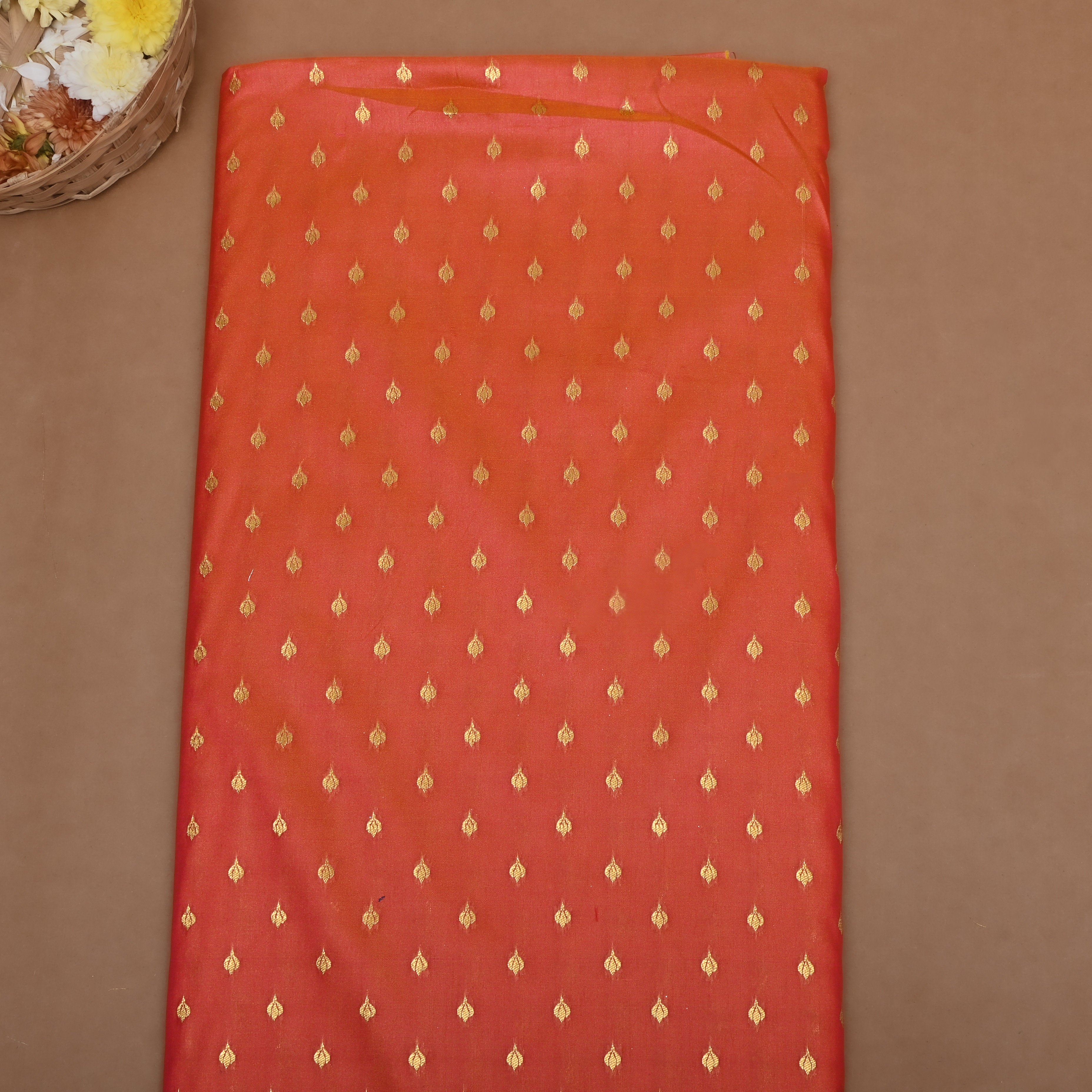 Bright Orange Zari Woven Silk Fabric