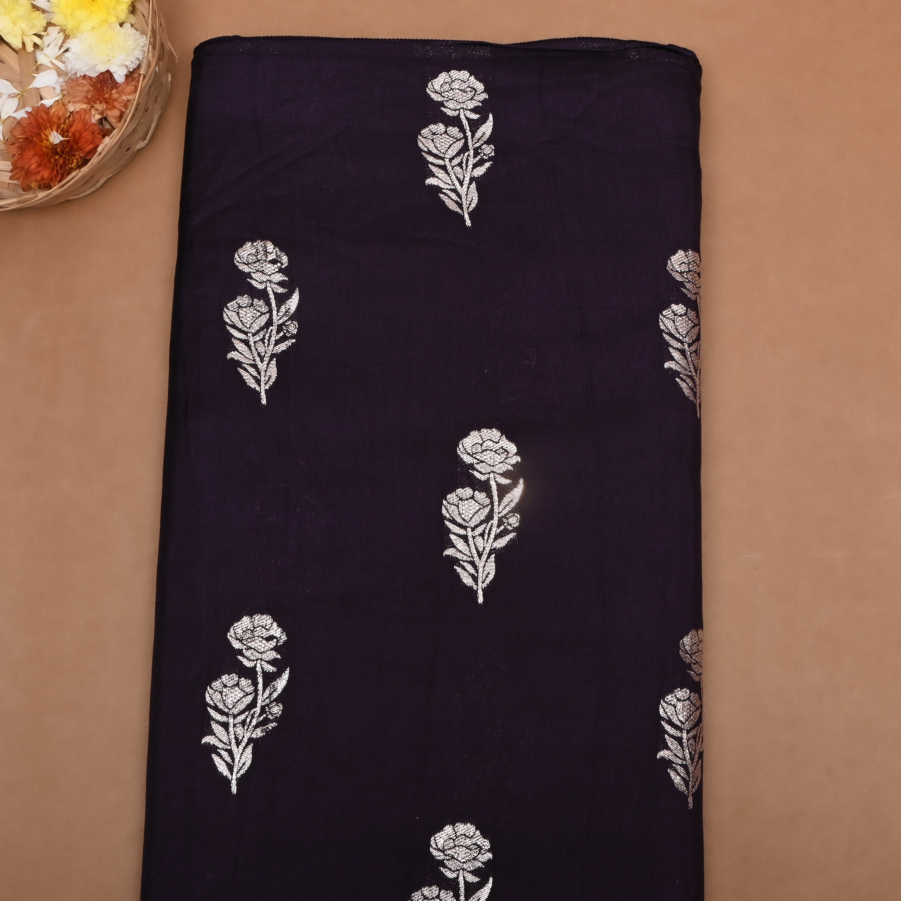 Deep Purple Zari Woven Silk Fabric