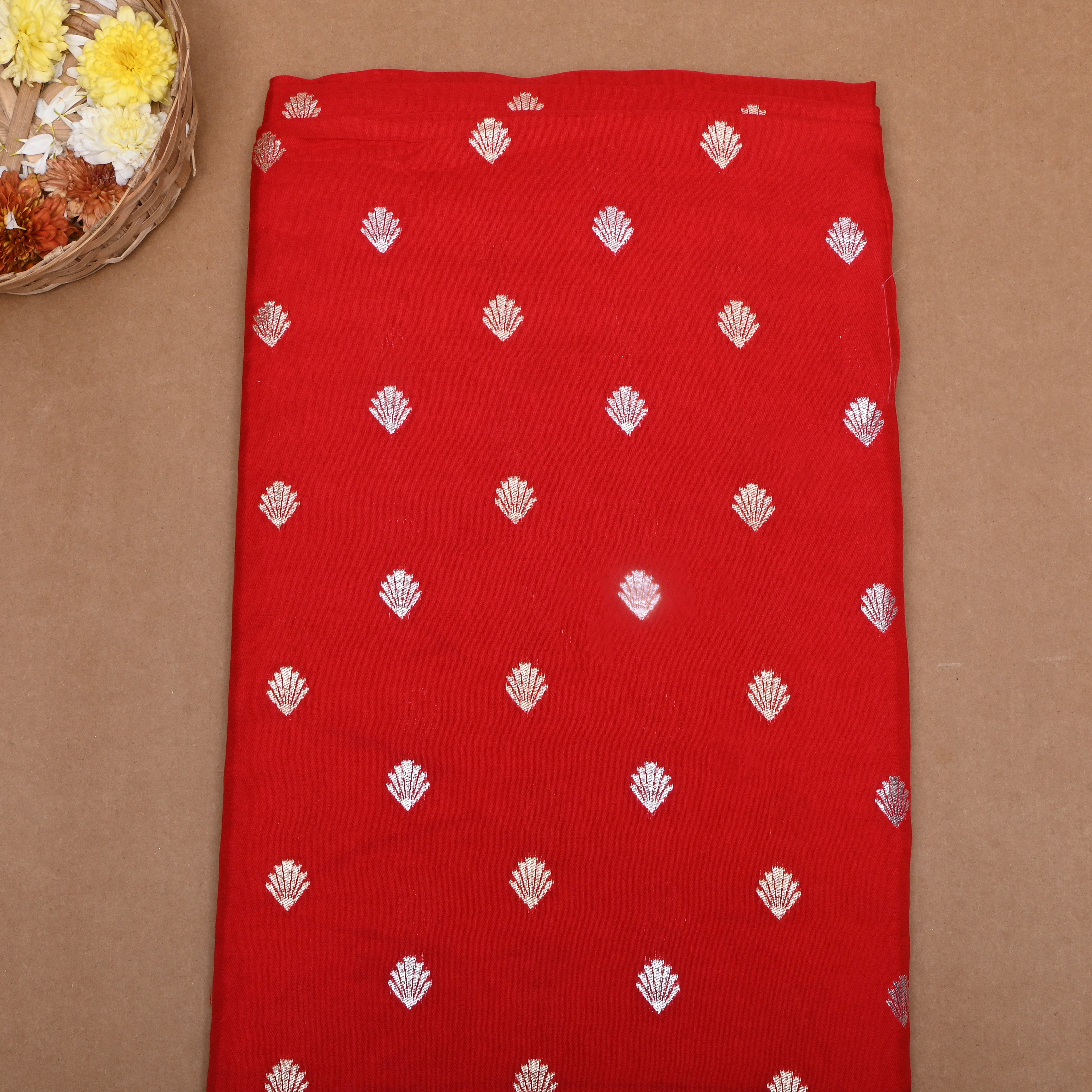 Scarlet Red Zari Woven Silk Fabric