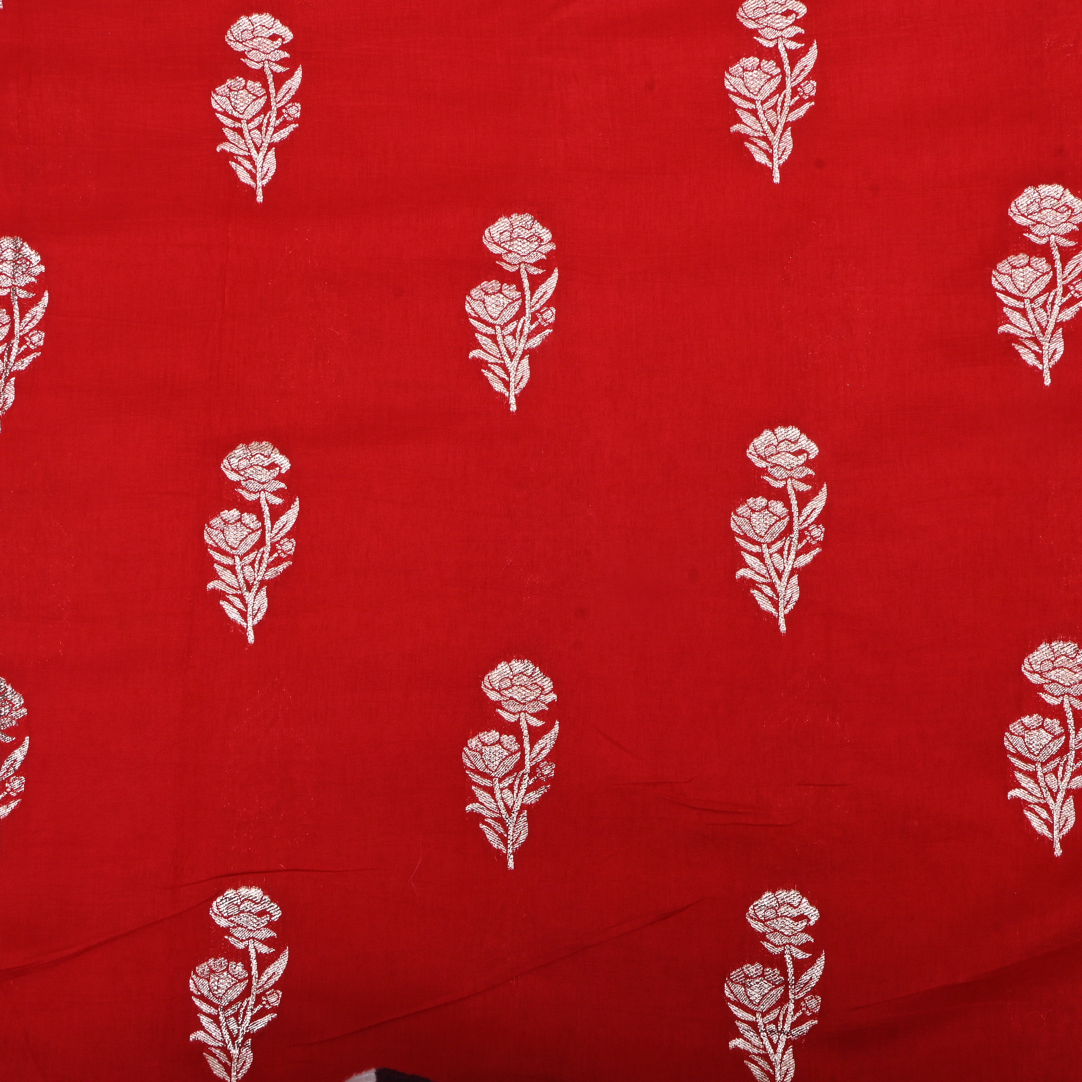Water Melon Red Zari Floral Weave Silk Fabric