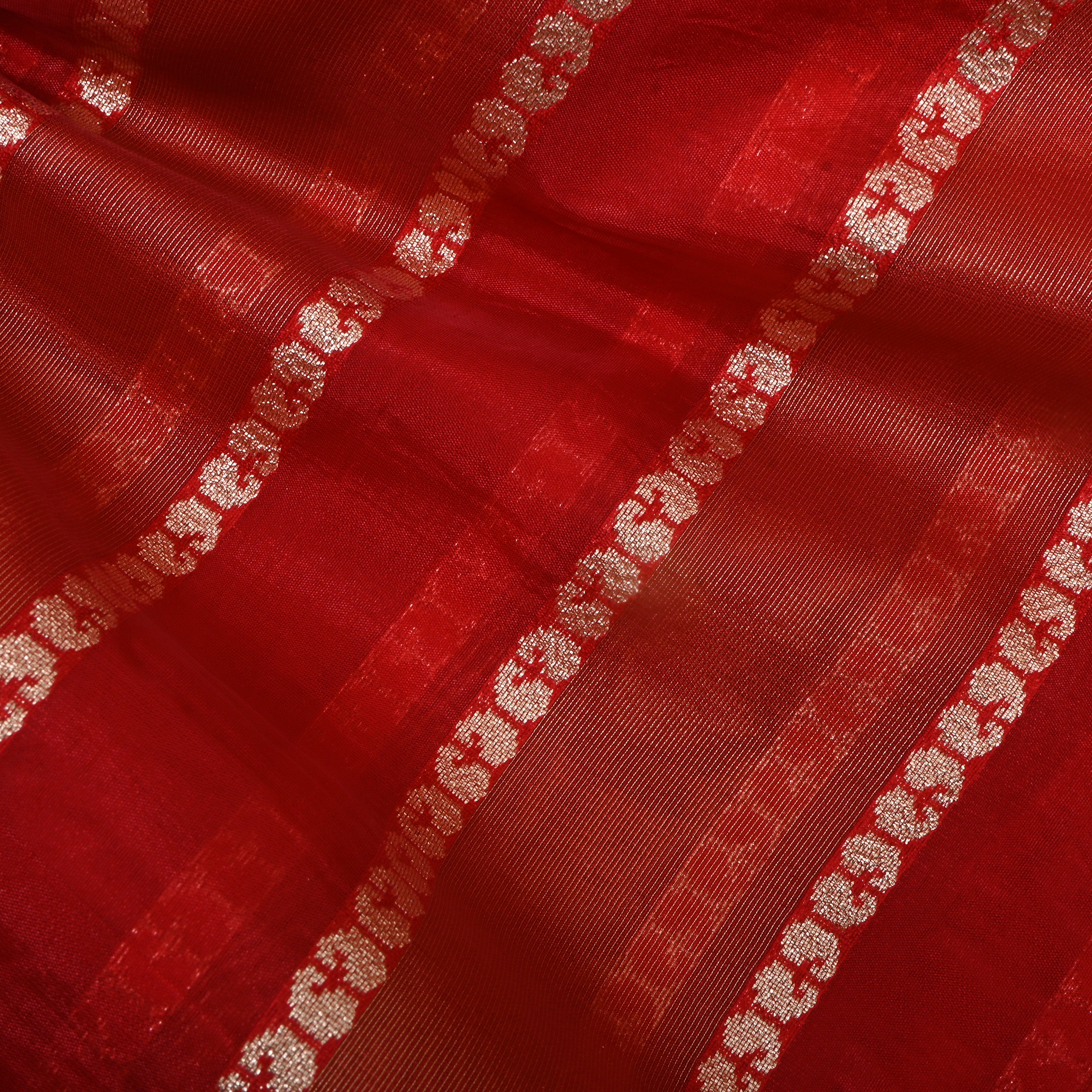 Candy Red Jamawar Silk Fabric
