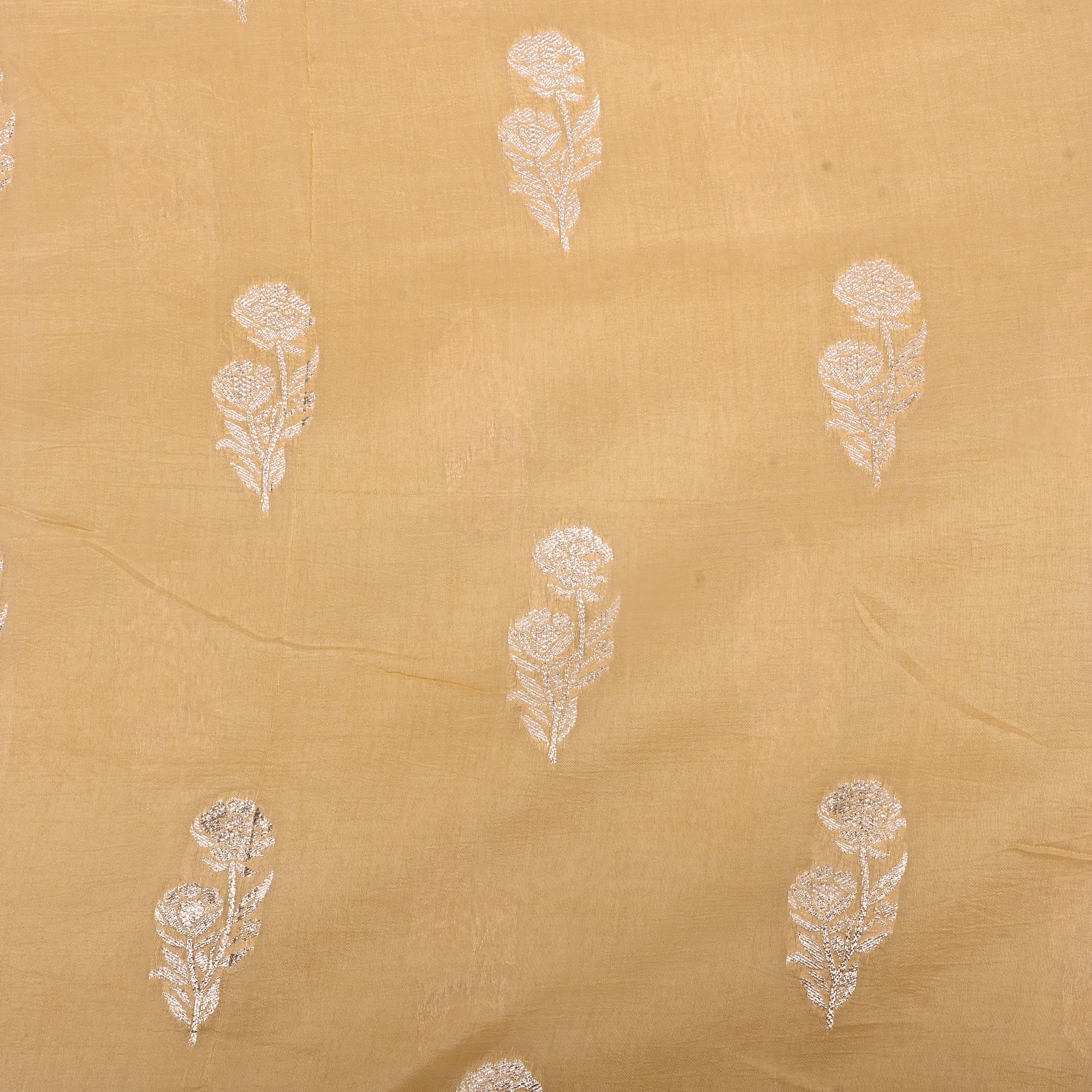 Peach Orange Zari Woven Silk Fabric