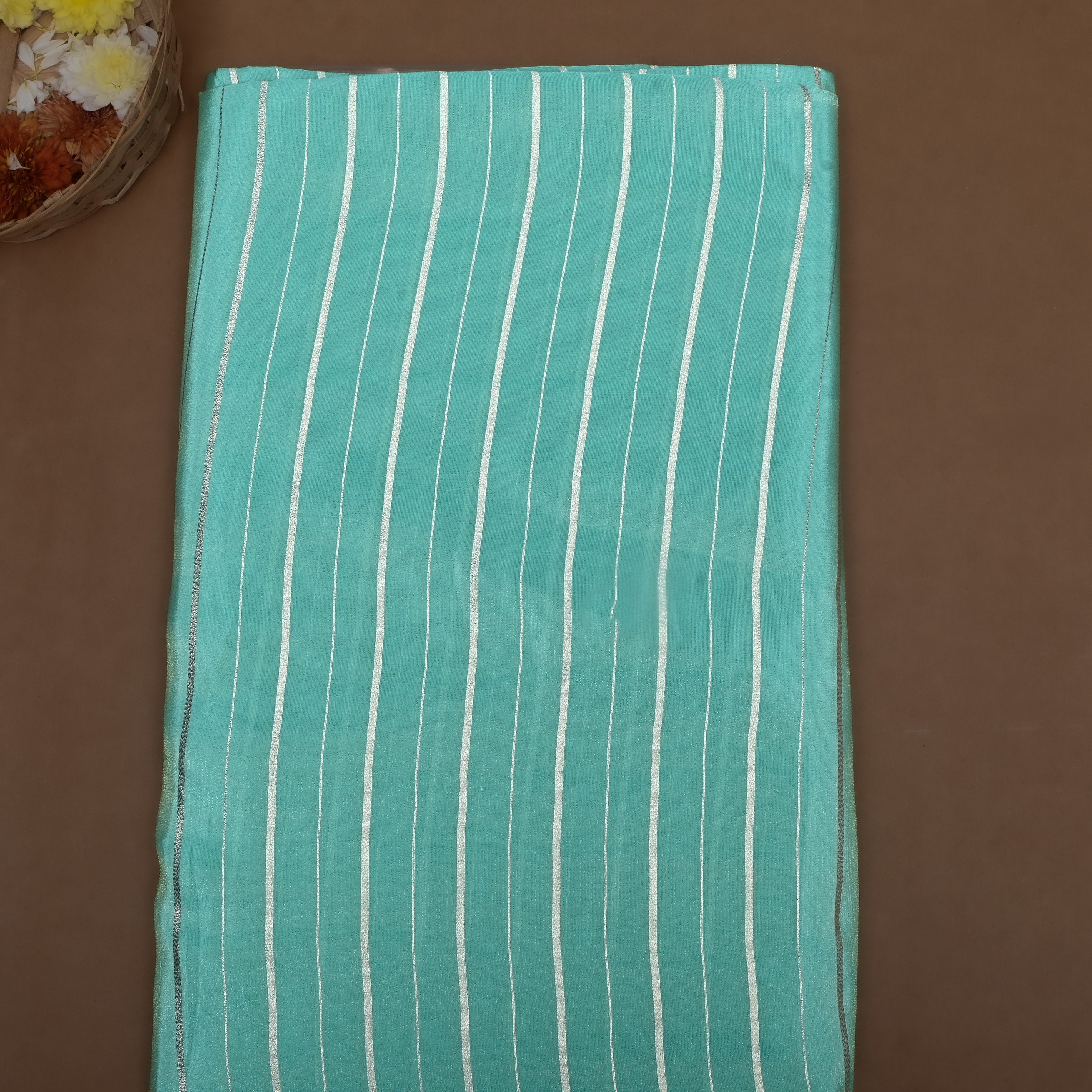 Bright Turquoise Zari Woven Tissue Fabric