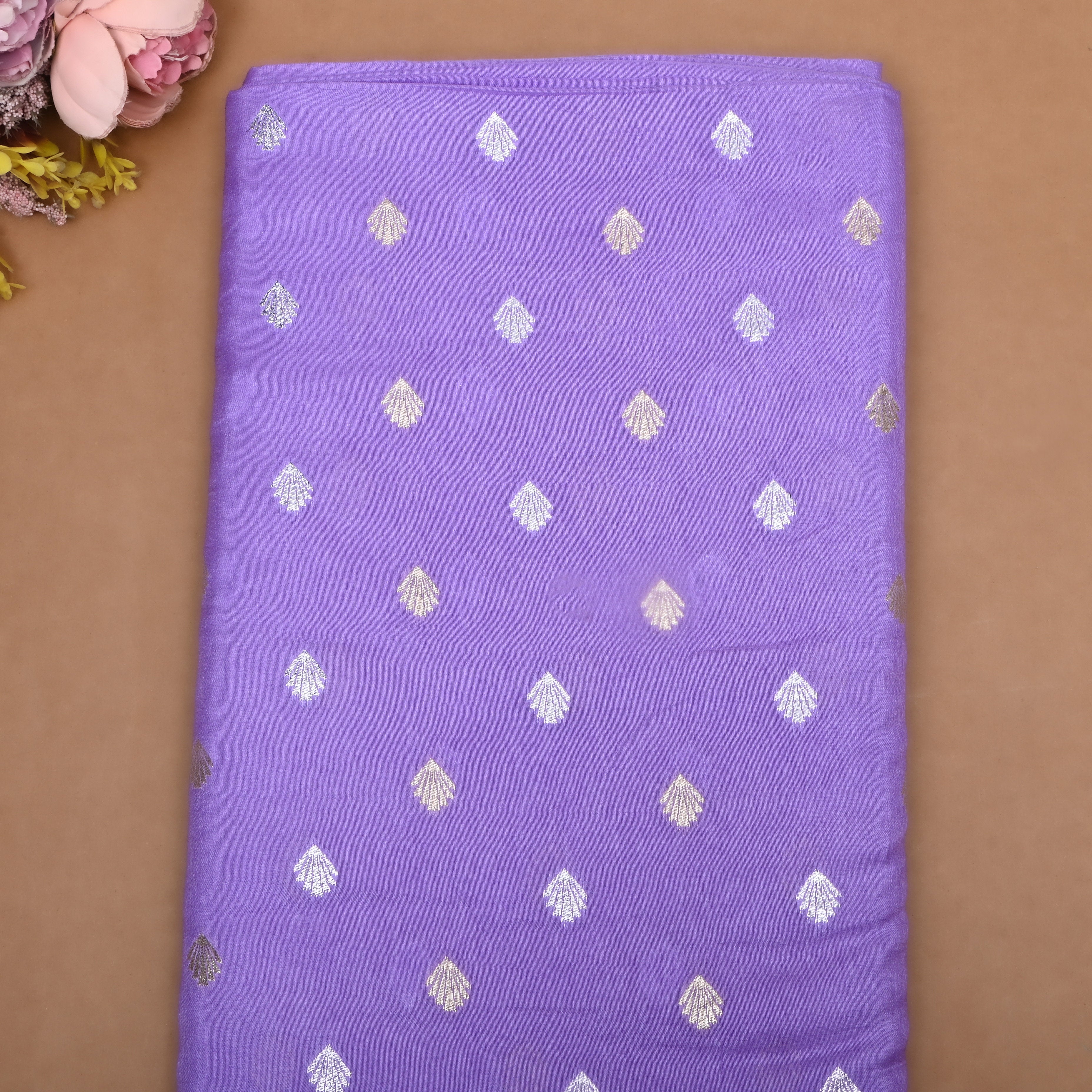 Chalk Lavender Zari Woven Silk Fabric