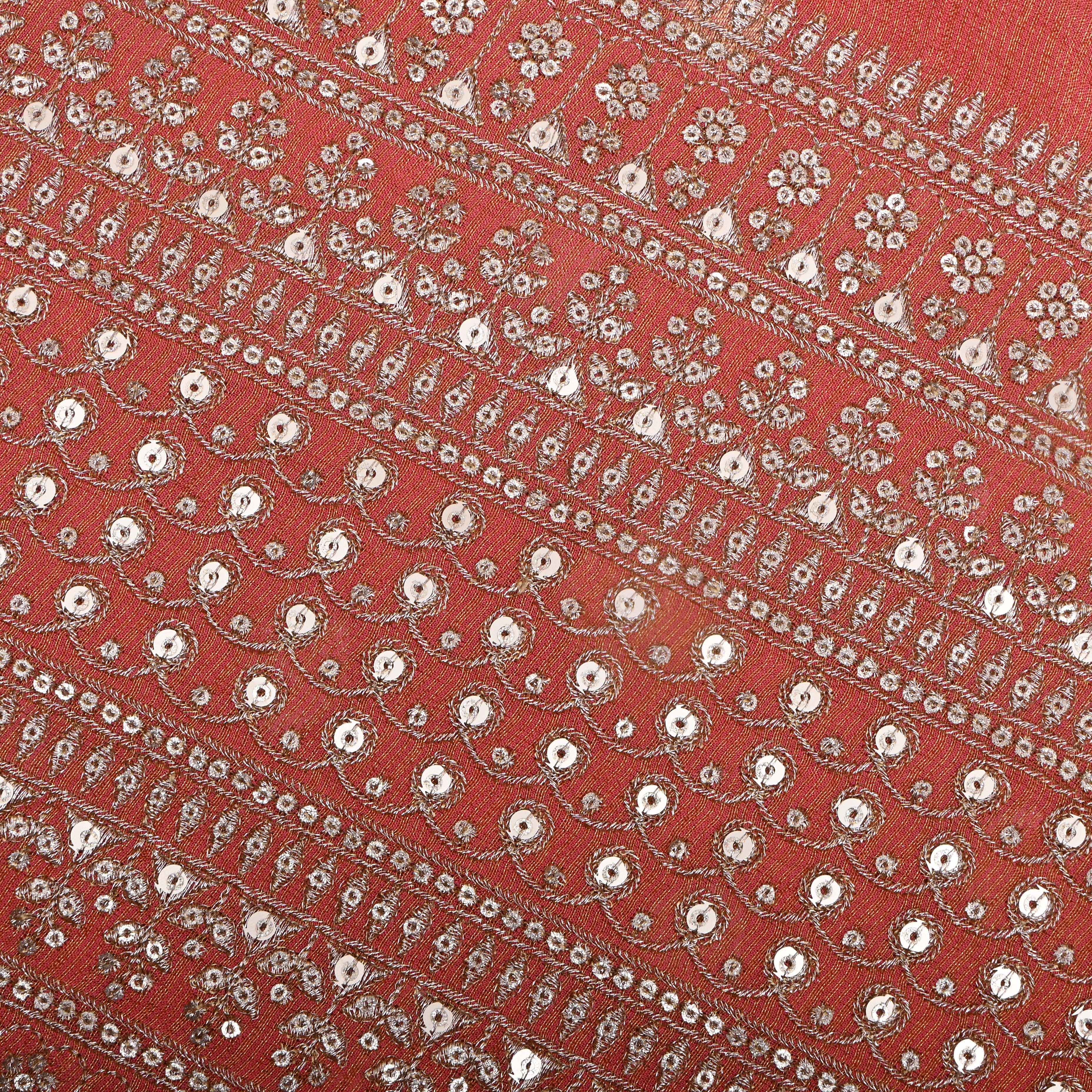 Orangish Pink Zari Weave Tissue Fabric