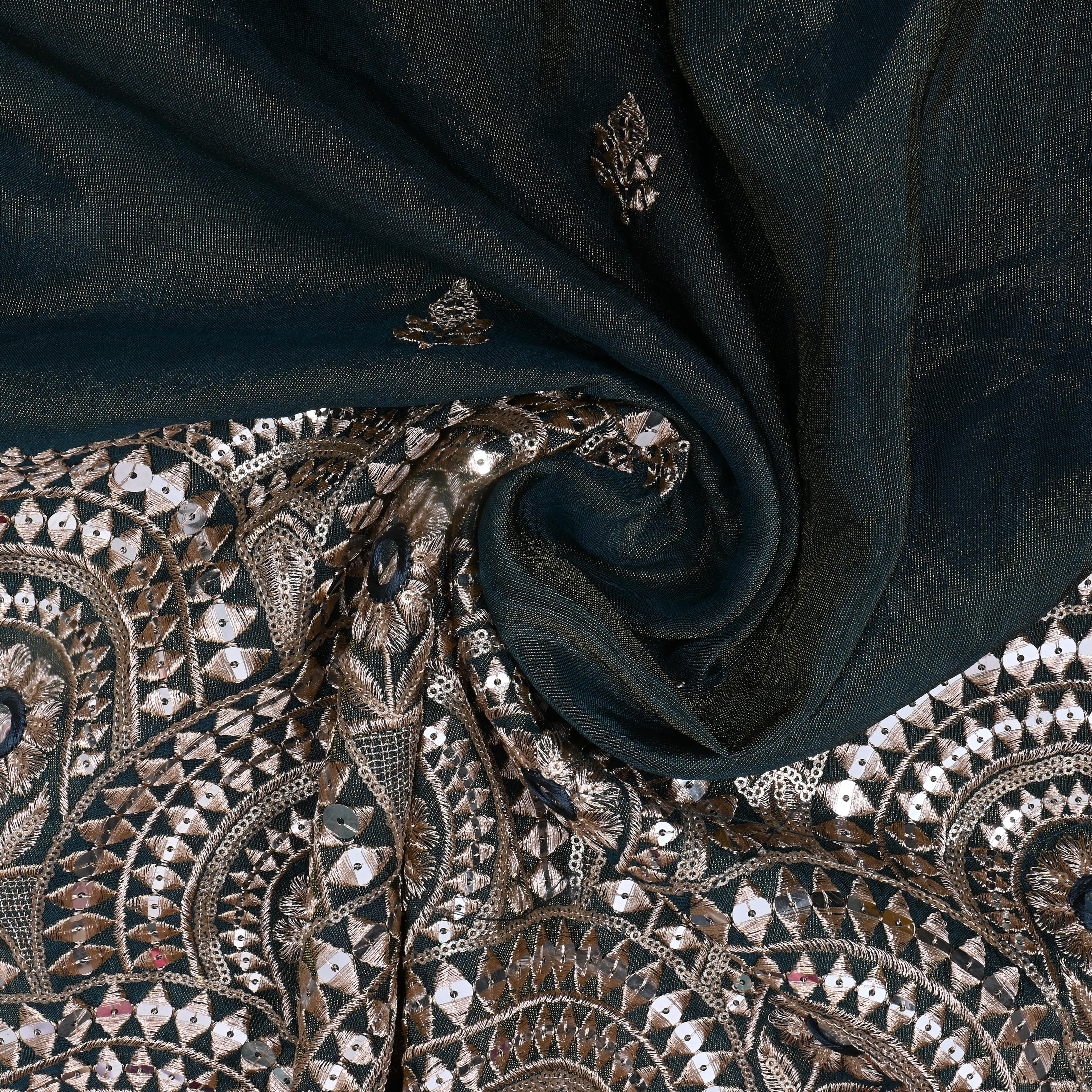 Metallic Deep Green Zari Weave Tissue Fabric
