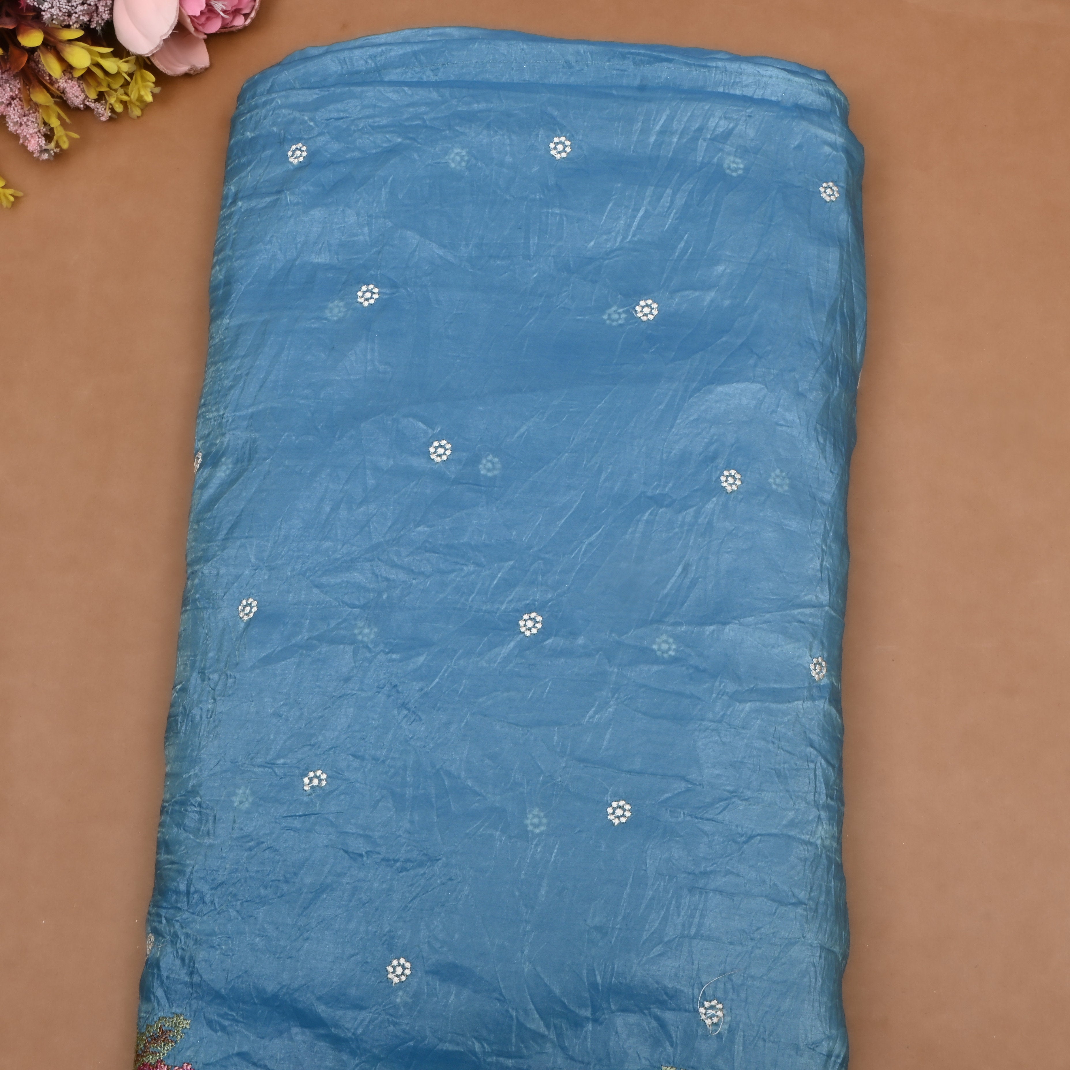 Ocean Blue Petit Point Organza Fabric