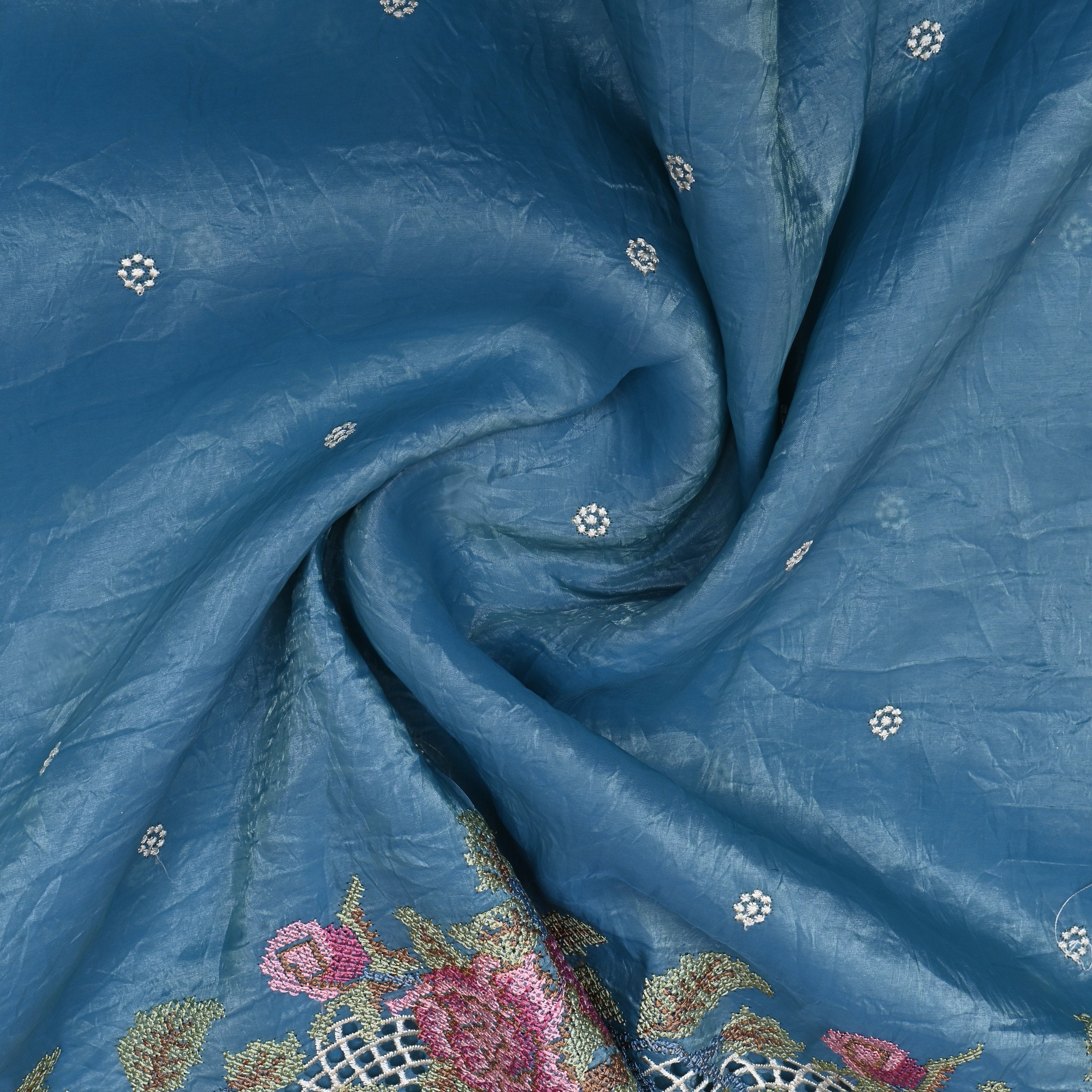 Ocean Blue Petit Point Organza Fabric