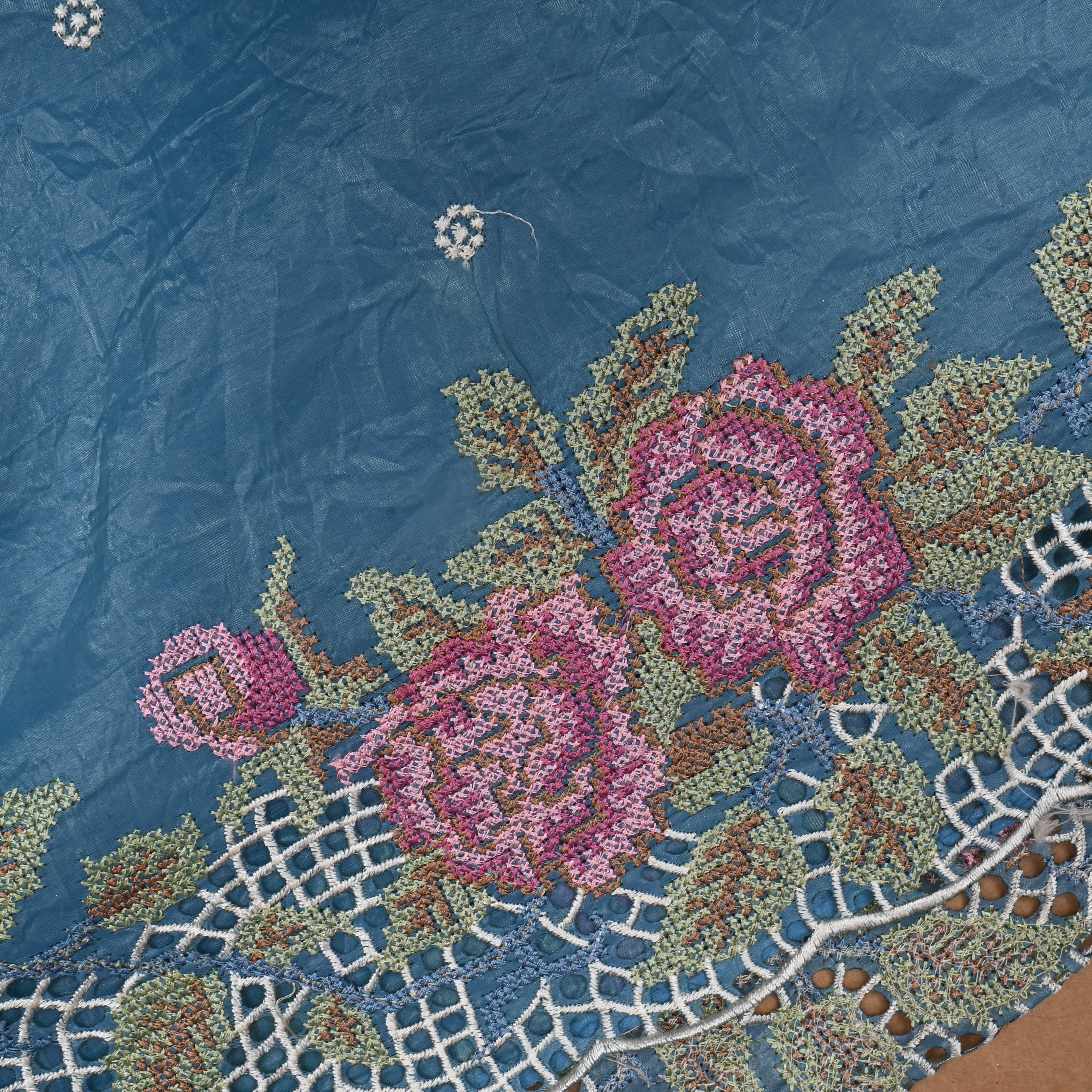 Ocean Blue Petit Point Organza Fabric