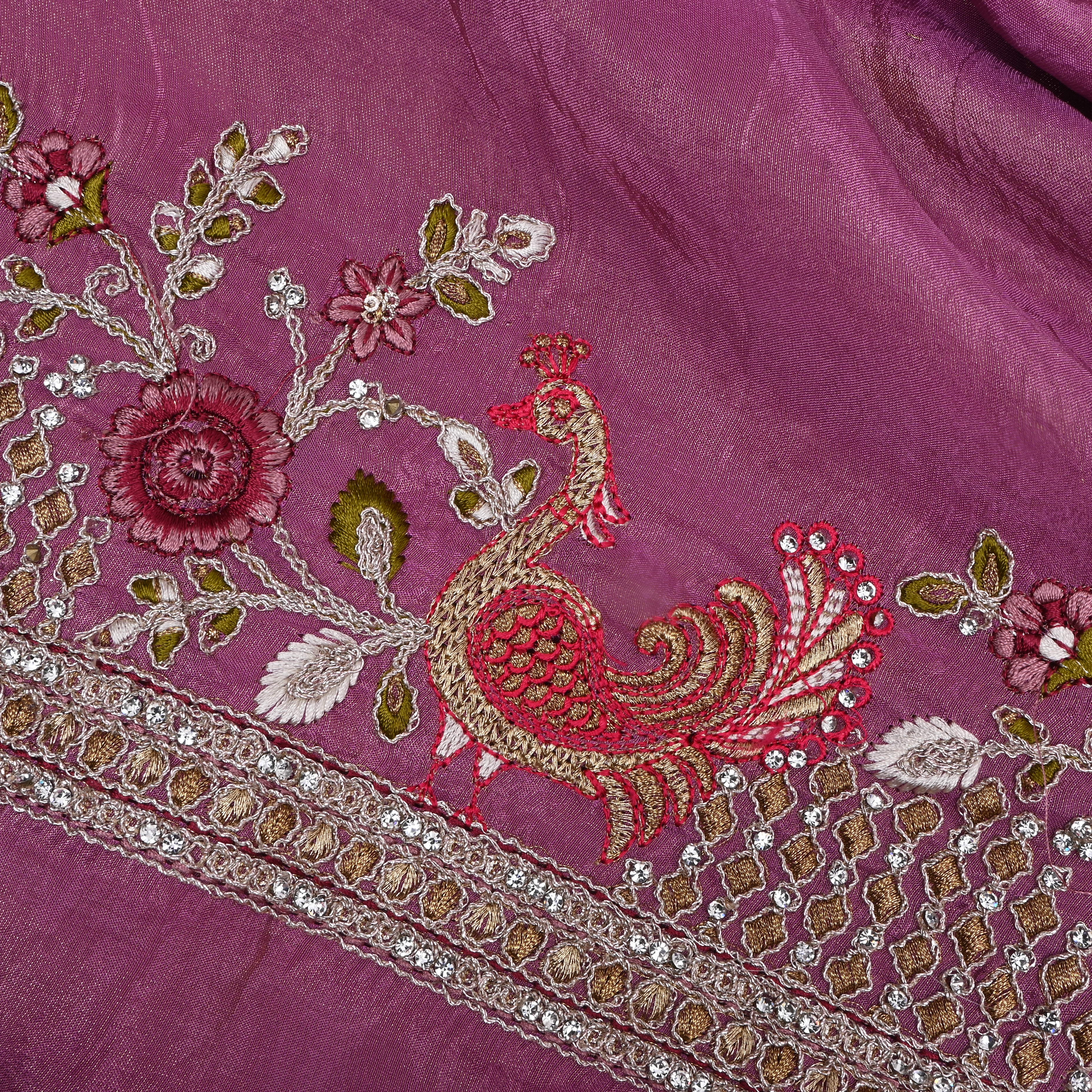 Candy Pink Thread Embroidered Tissue Fabric