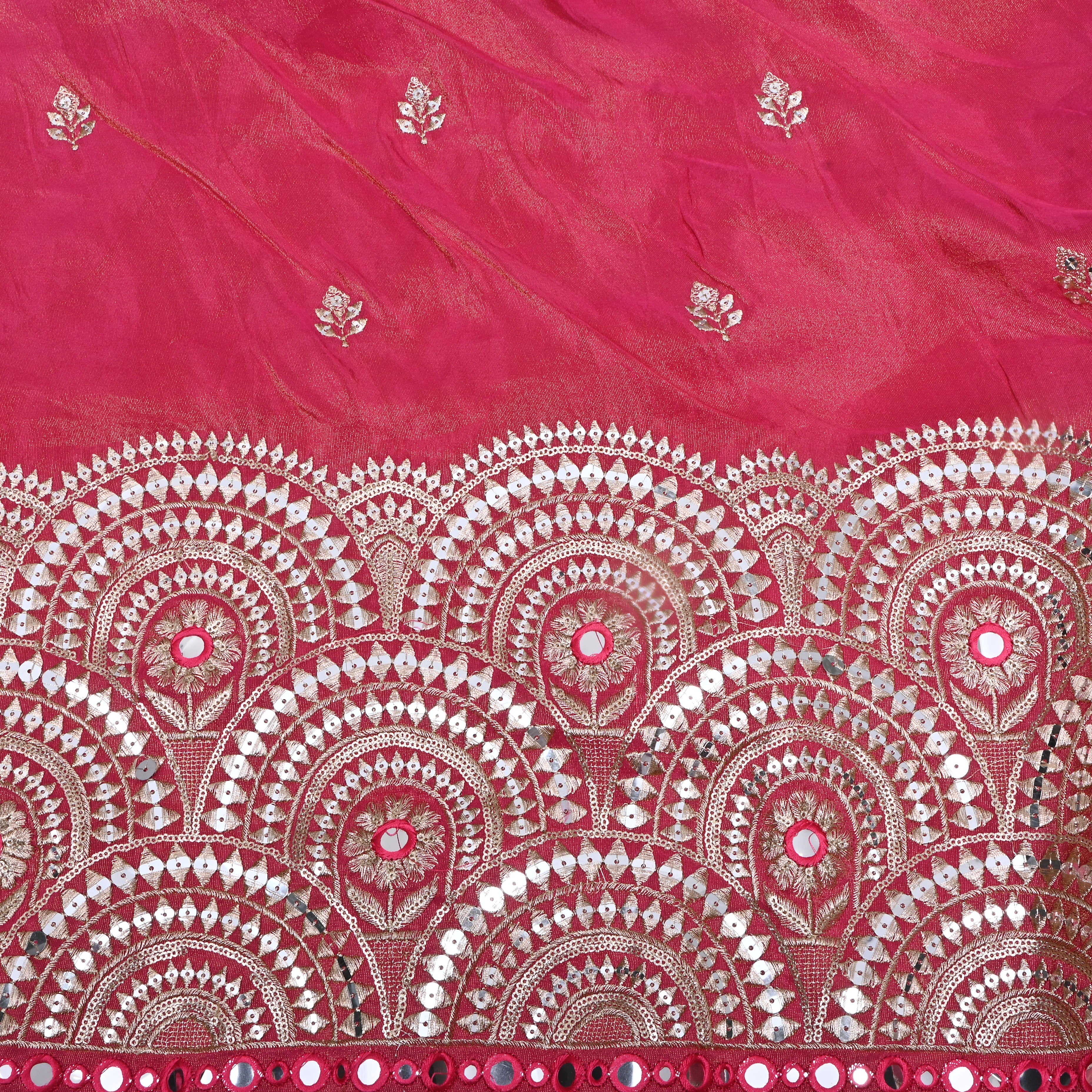 Salmon Red Zari Weave Tissue Fabric