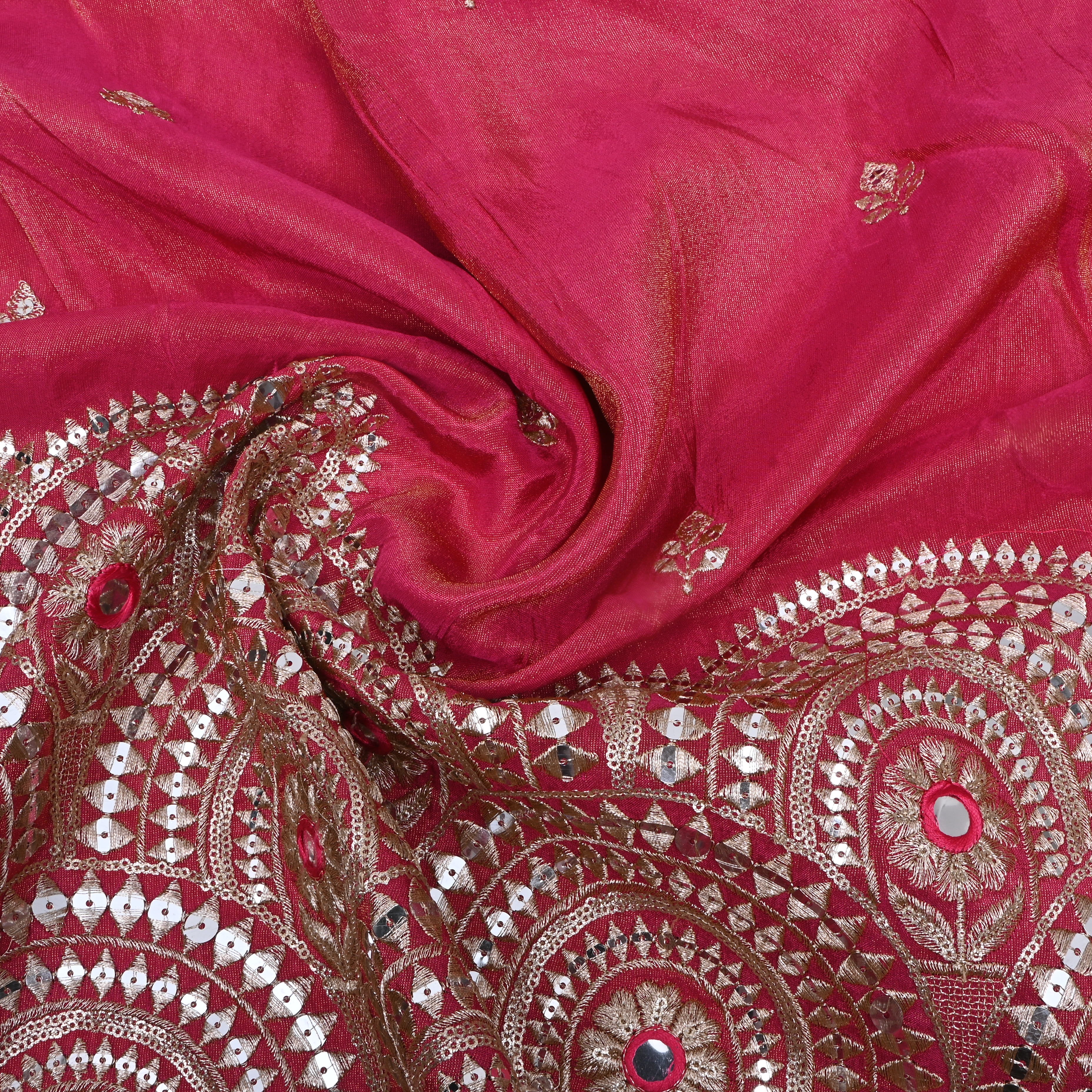 Salmon Red Zari Weave Tissue Fabric