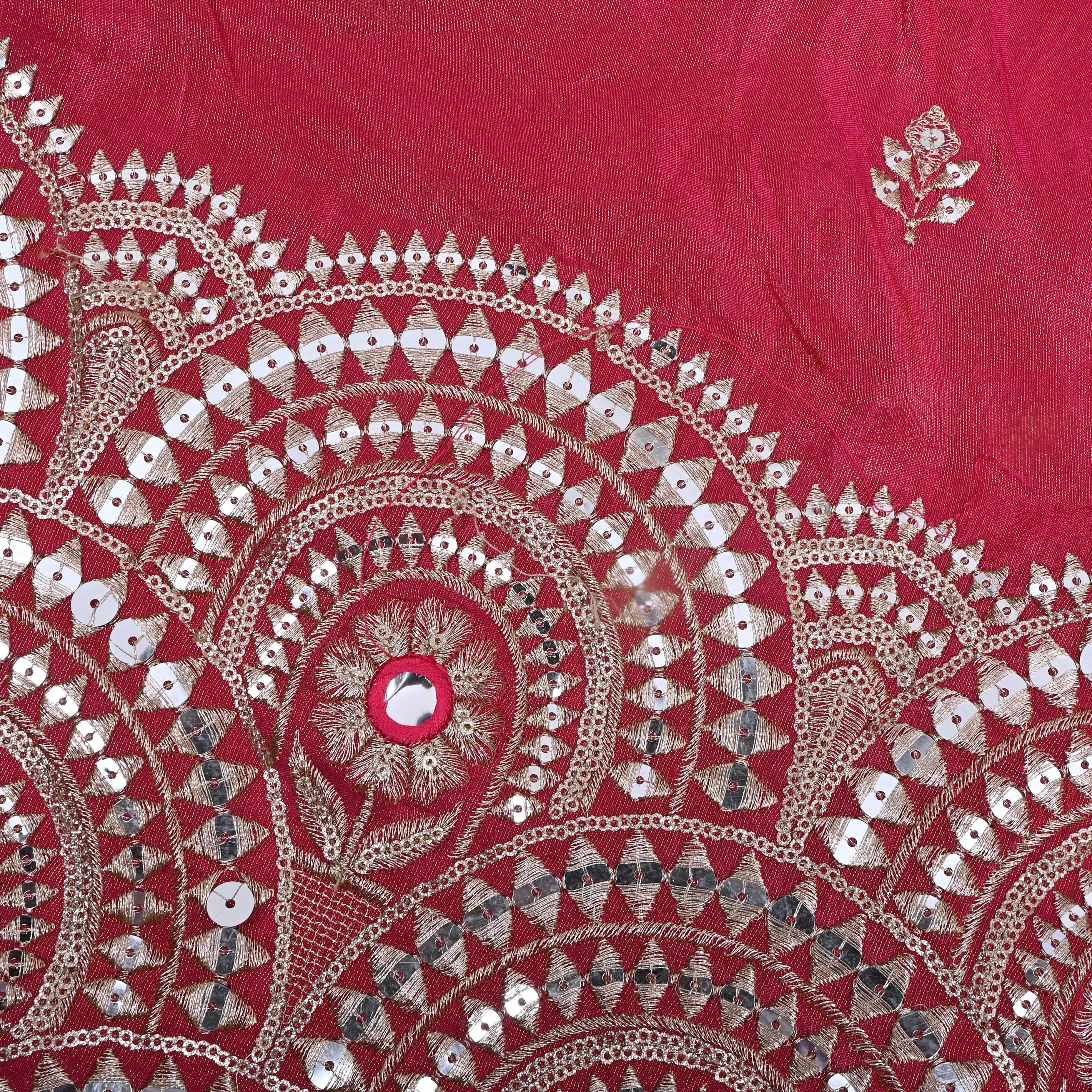 Salmon Red Zari Weave Tissue Fabric