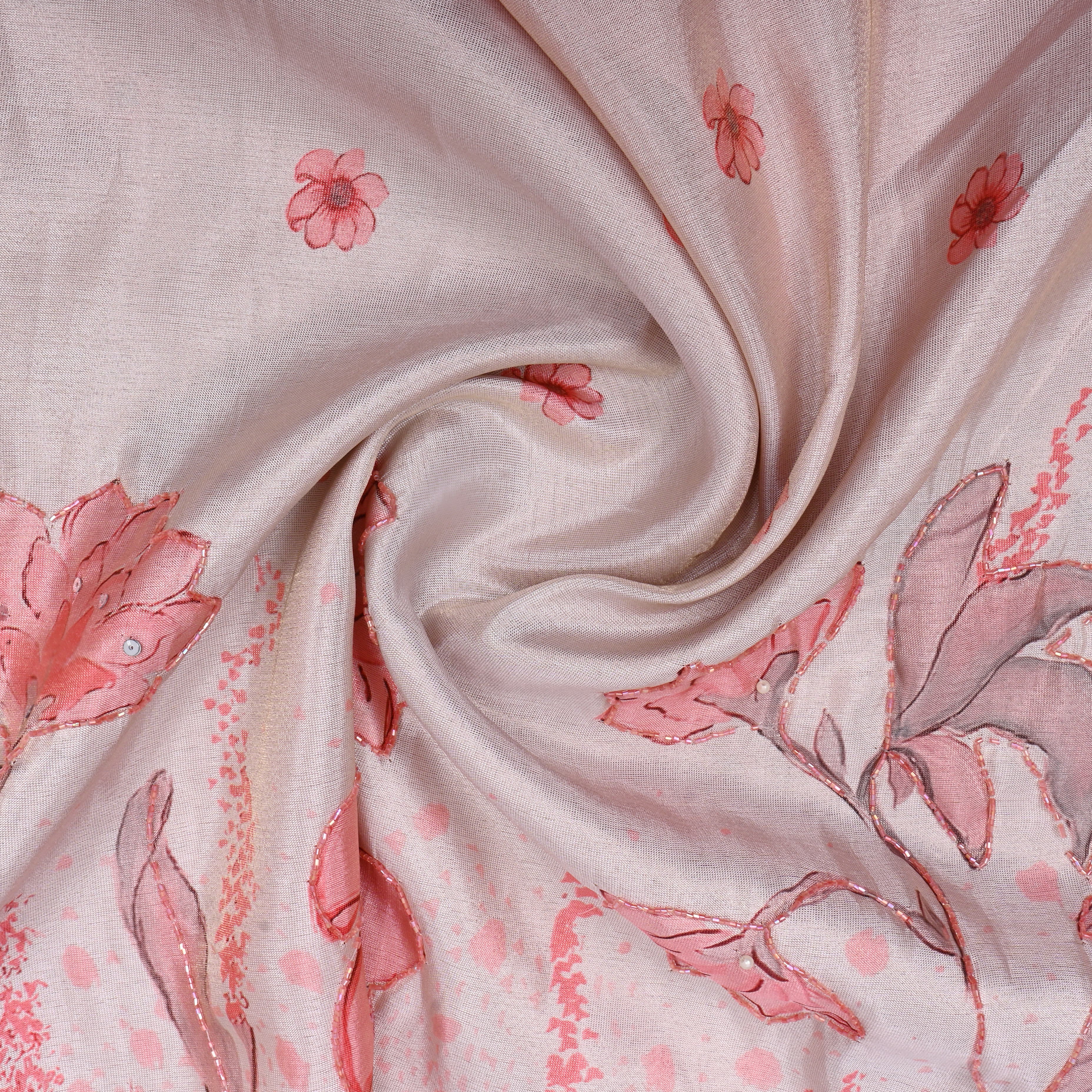 Pastel Pink Floral Printed Tissue Fabric