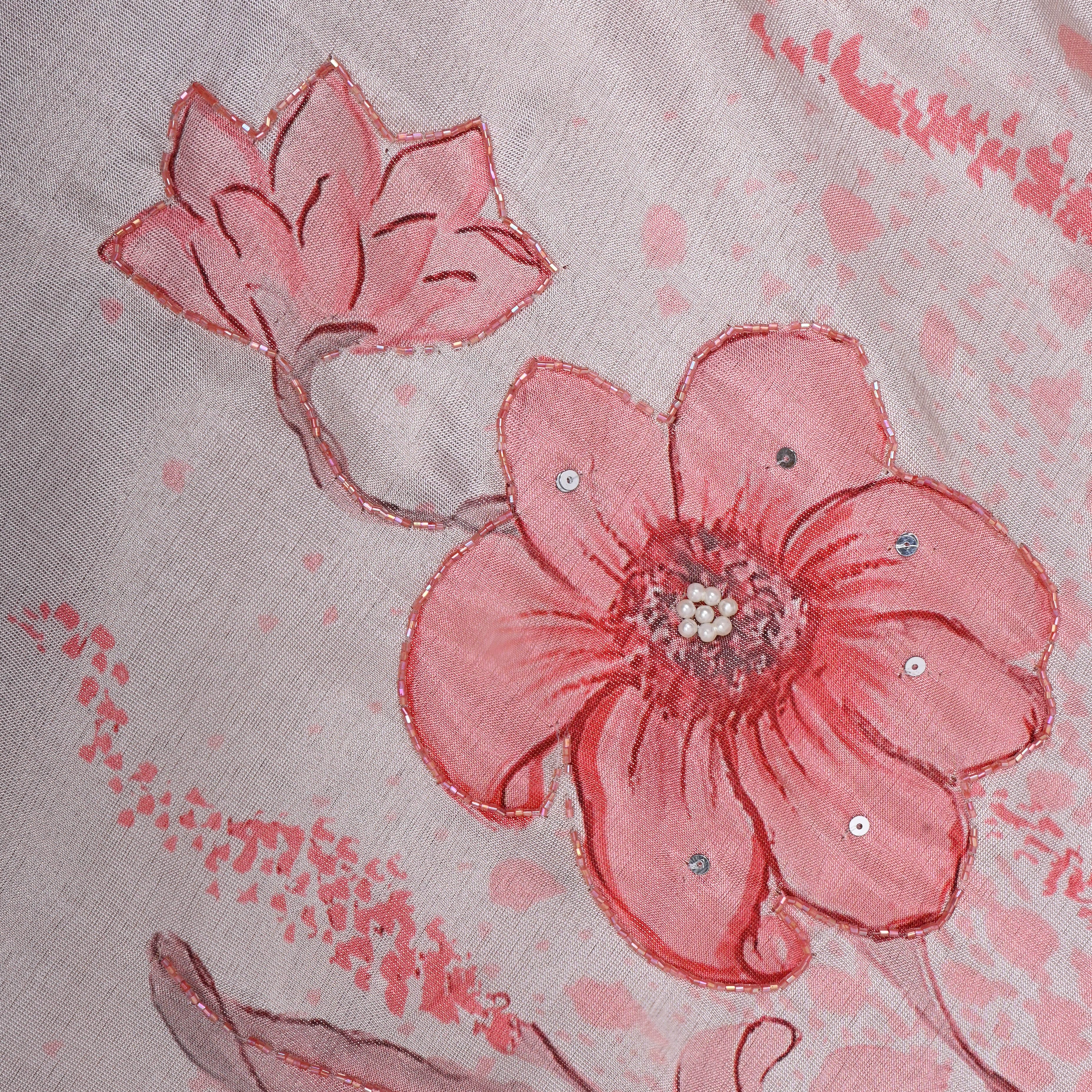 Pastel Pink Floral Printed Tissue Fabric