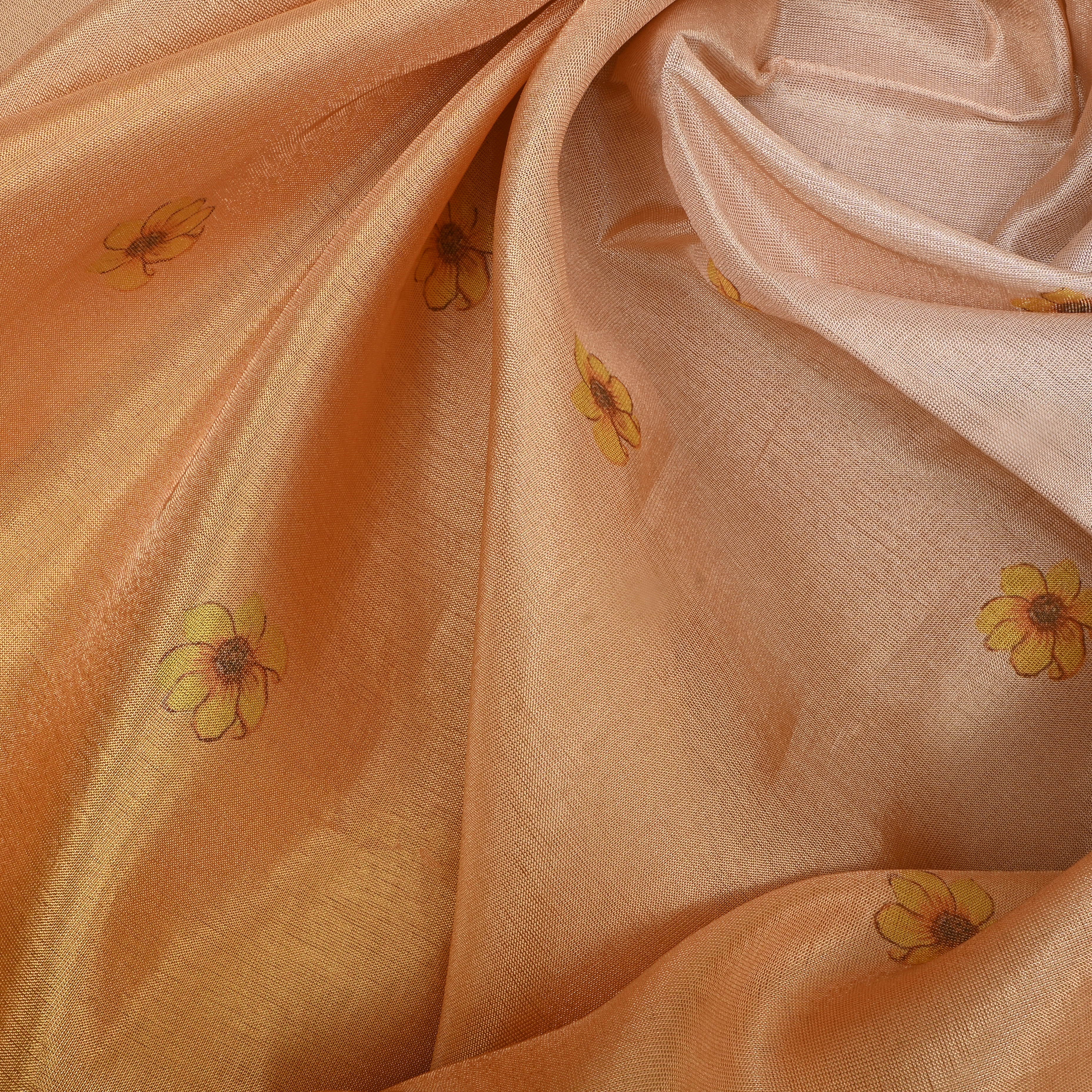 White And Yellow Floral Printed Tissue Fabric