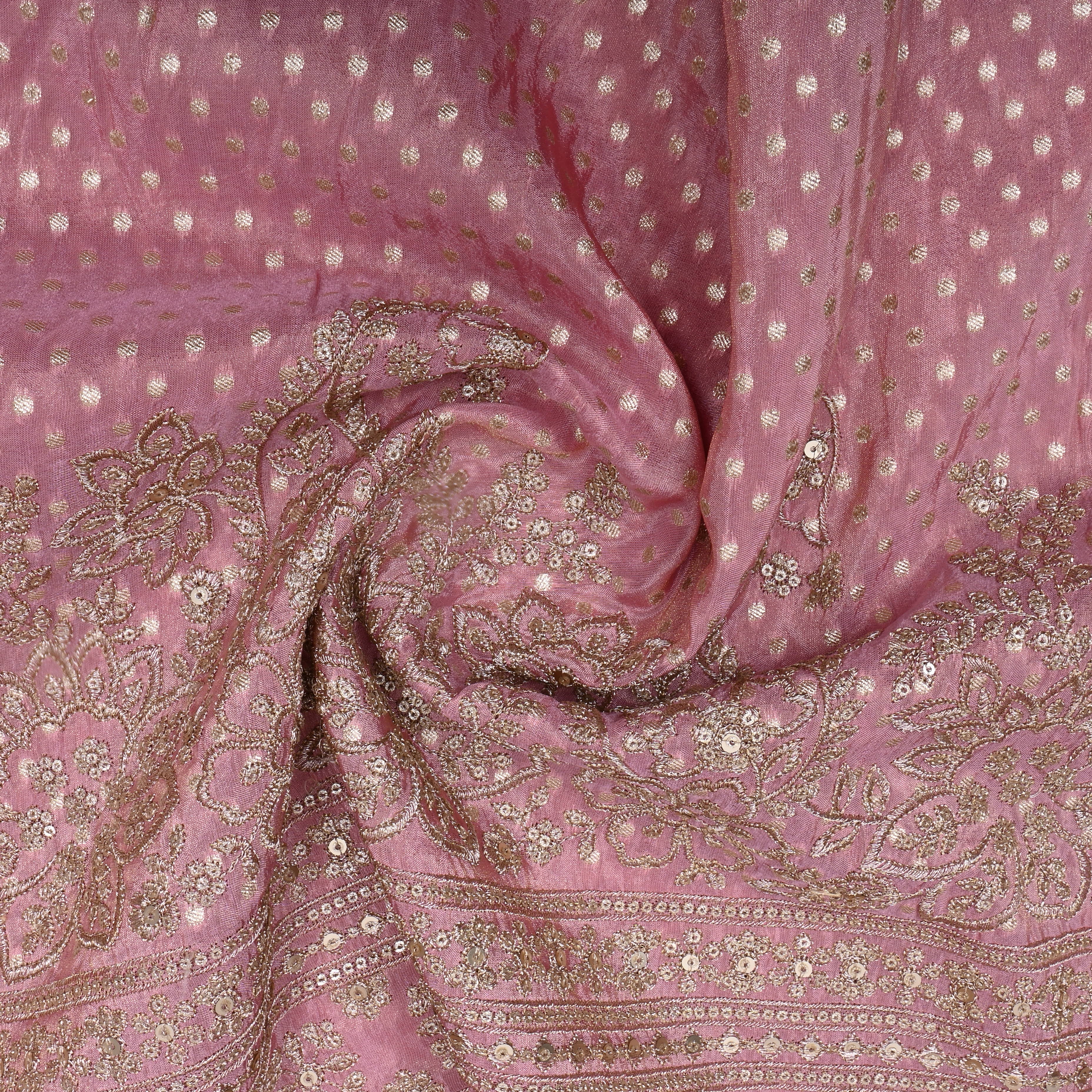 Metallic Pink Zari Weave Tissue Fabric