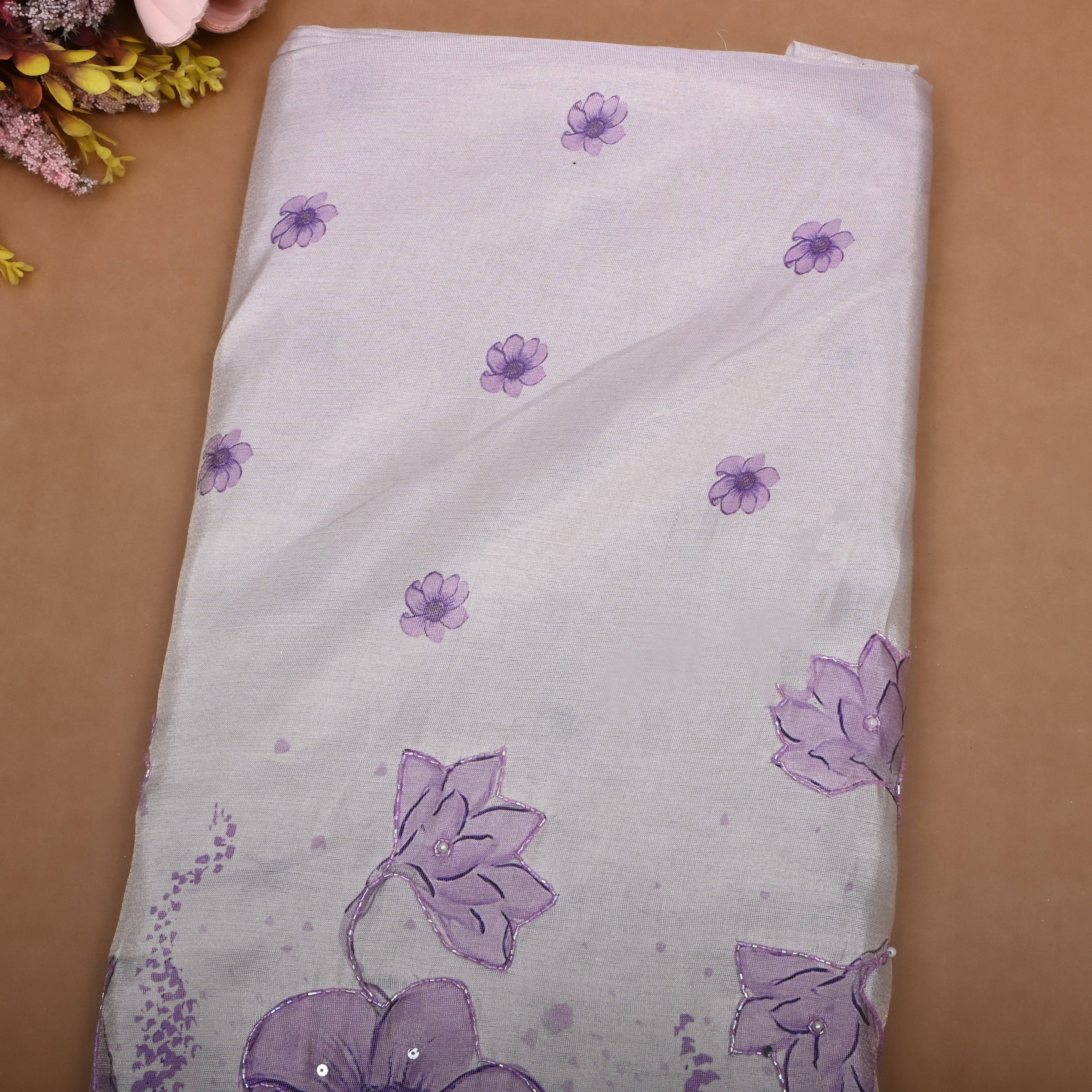 Soft Lilac Floral Printed Tissue Fabric