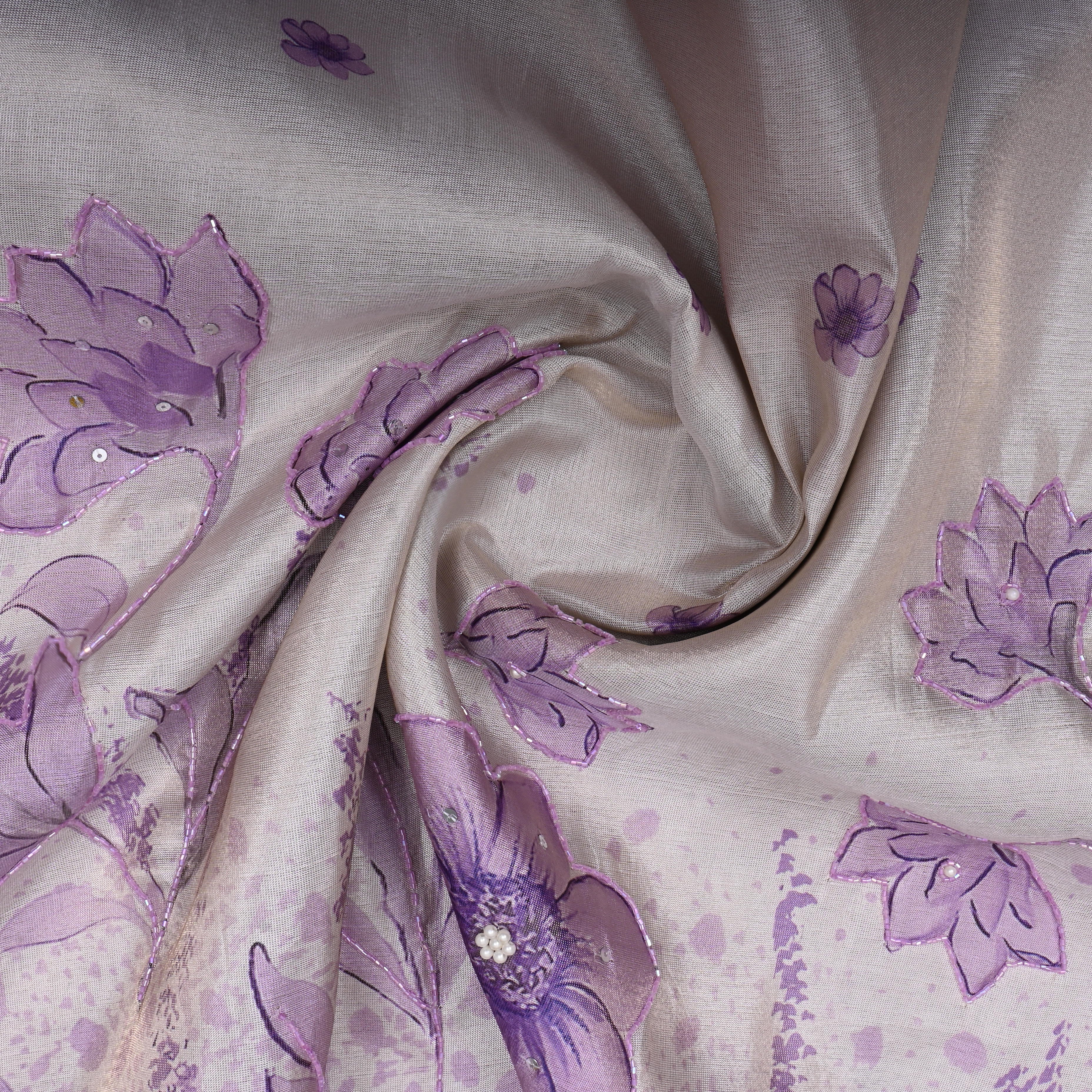 Soft Lilac Floral Printed Tissue Fabric