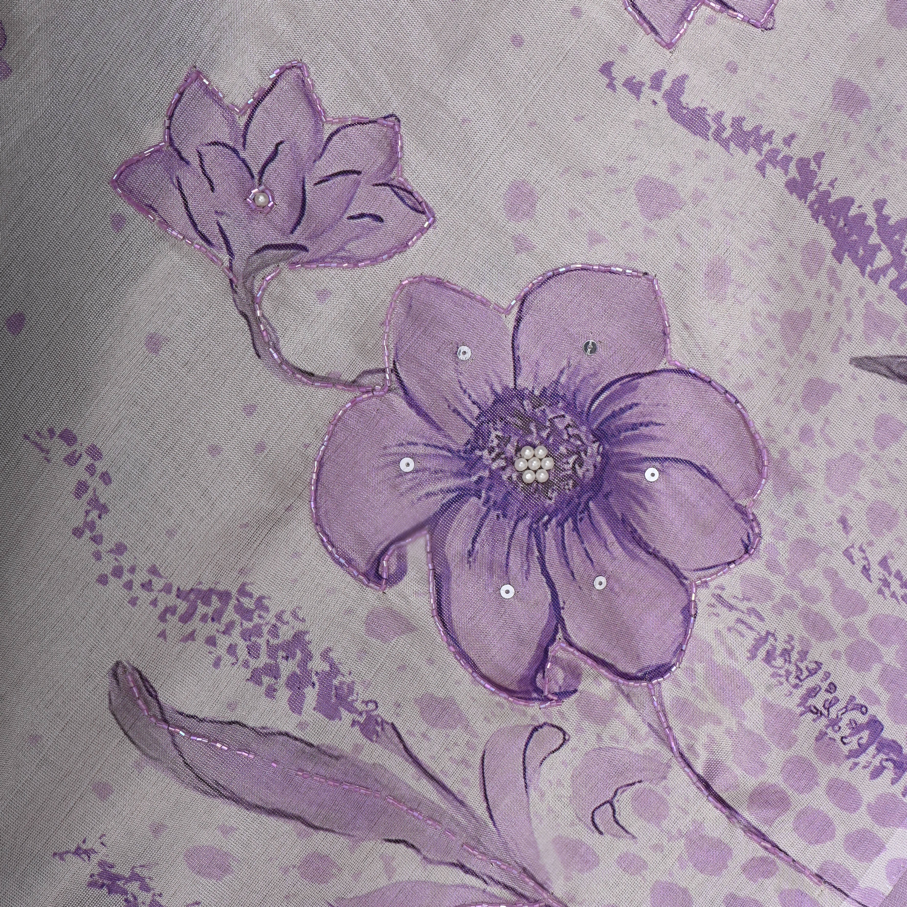 Soft Lilac Floral Printed Tissue Fabric