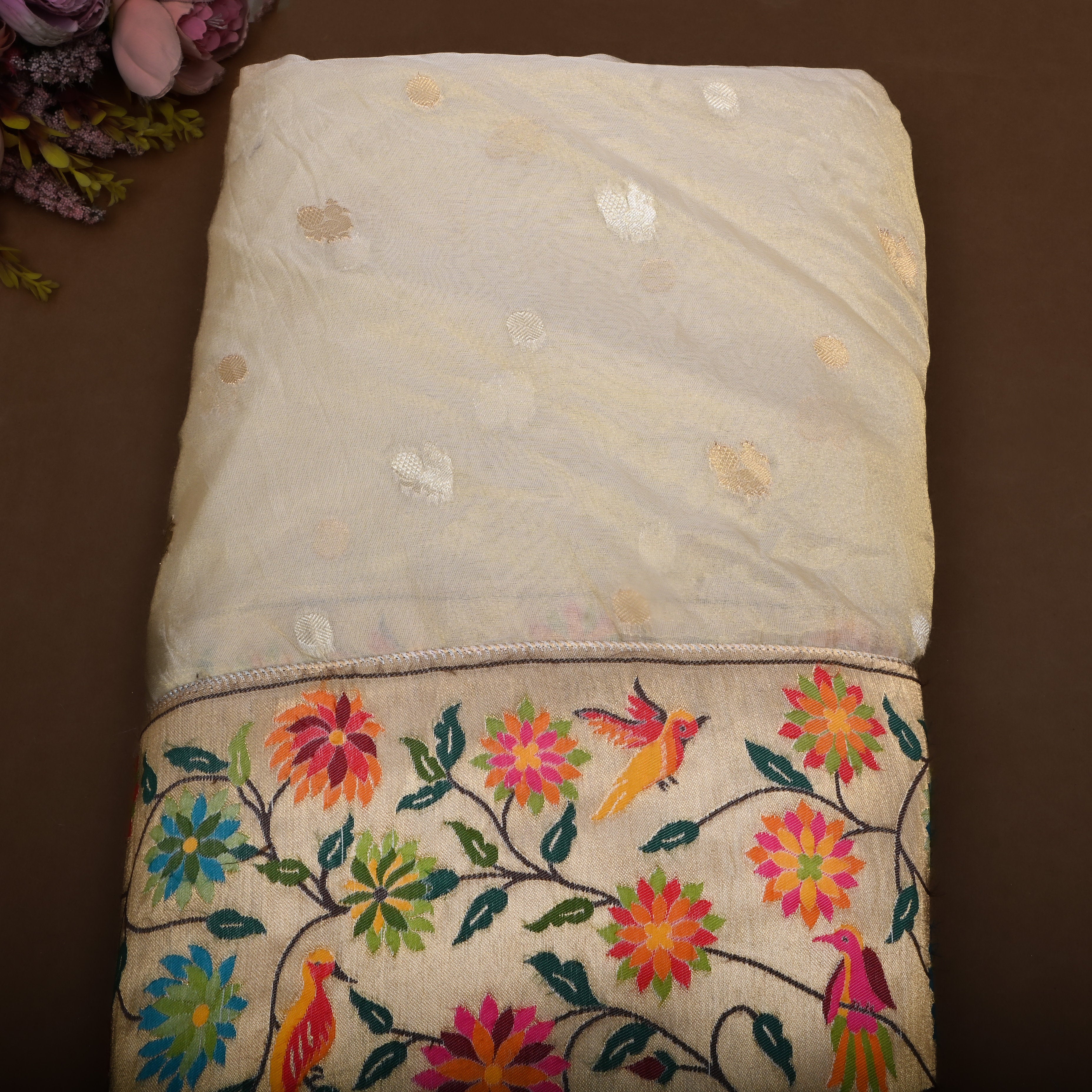 Off-White Golden Jamawar Tissue Fabric