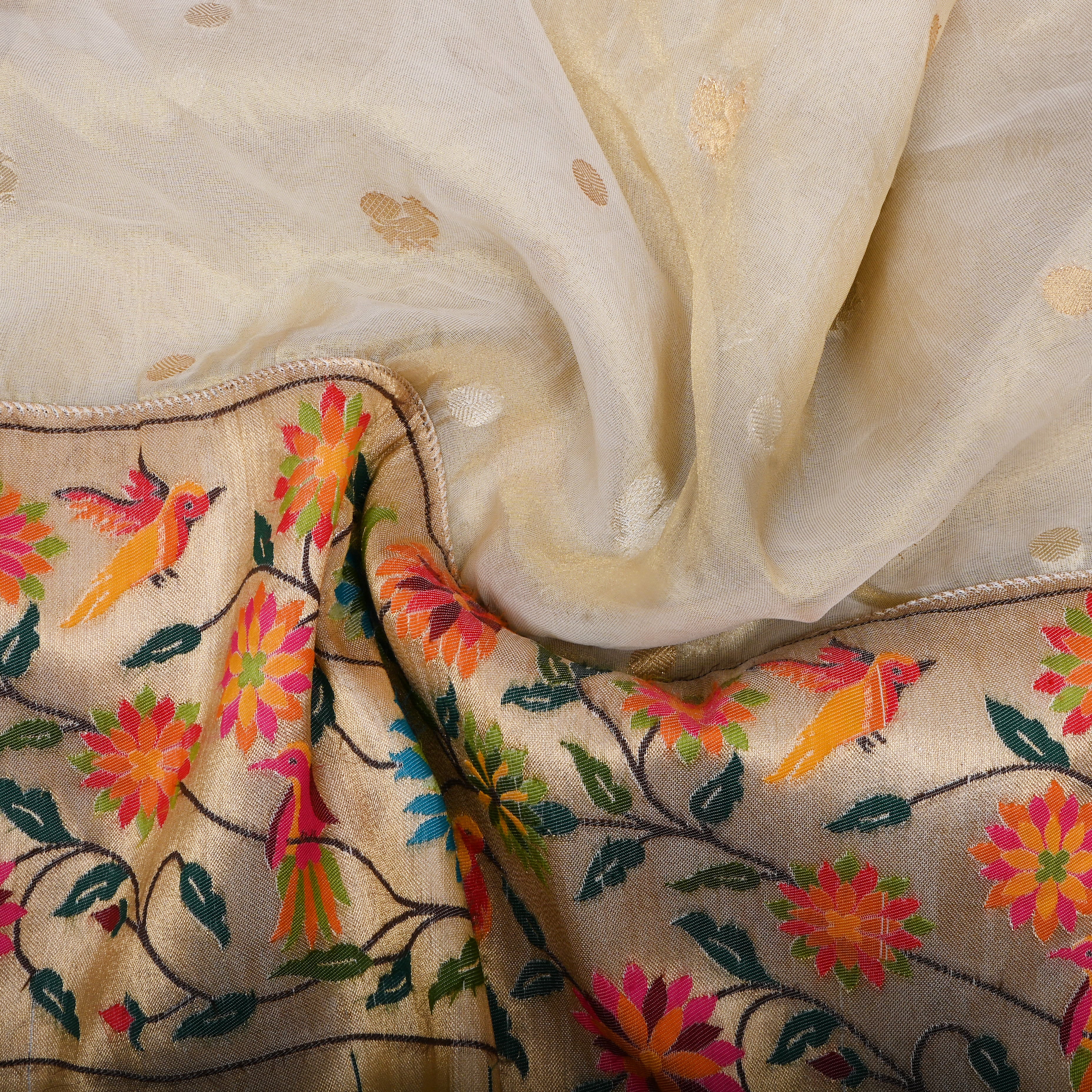 Off-White Golden Jamawar Tissue Fabric