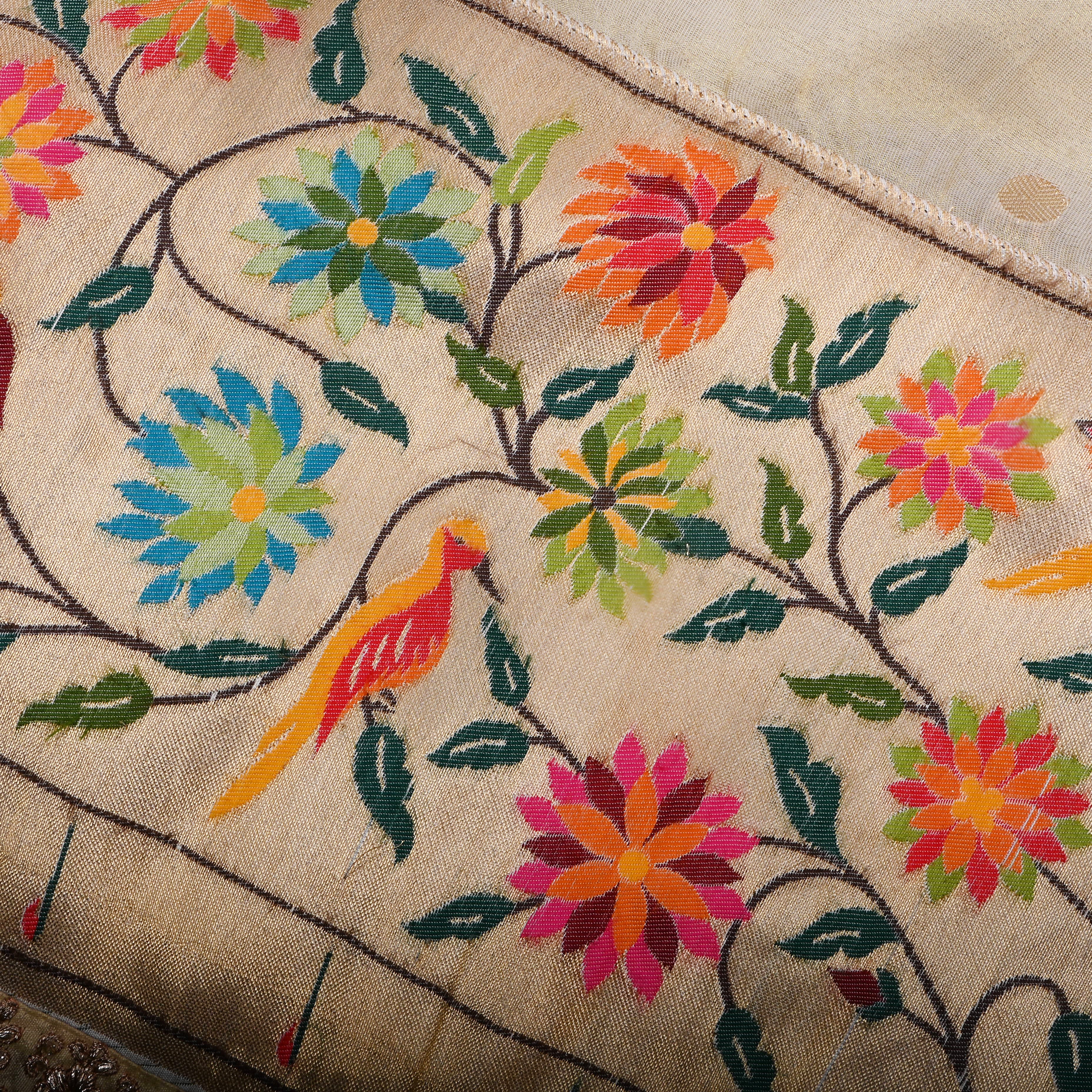 Off-White Golden Jamawar Tissue Fabric