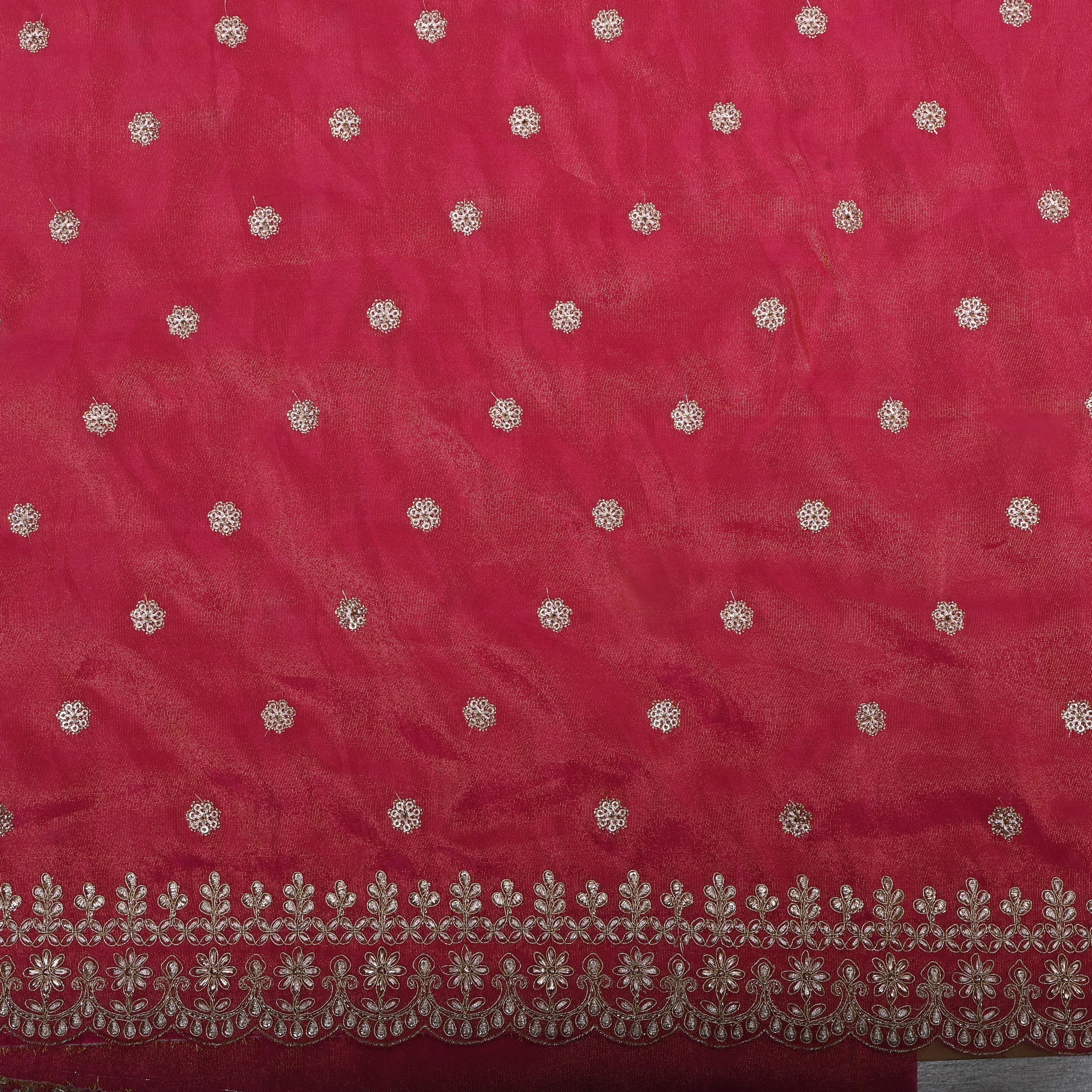 Pink Zari Embroidered Tissue Fabric