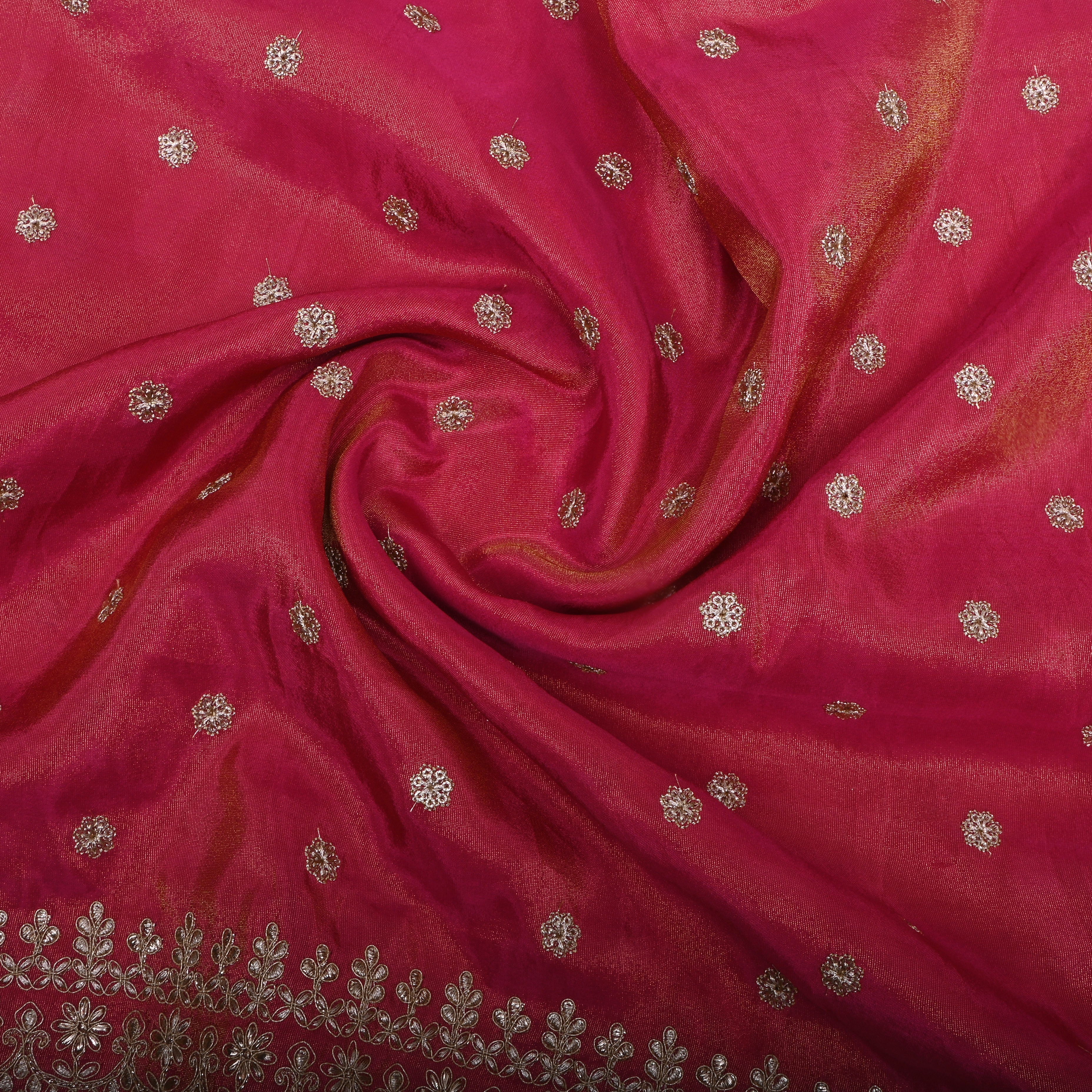 Pink Zari Embroidered Tissue Fabric