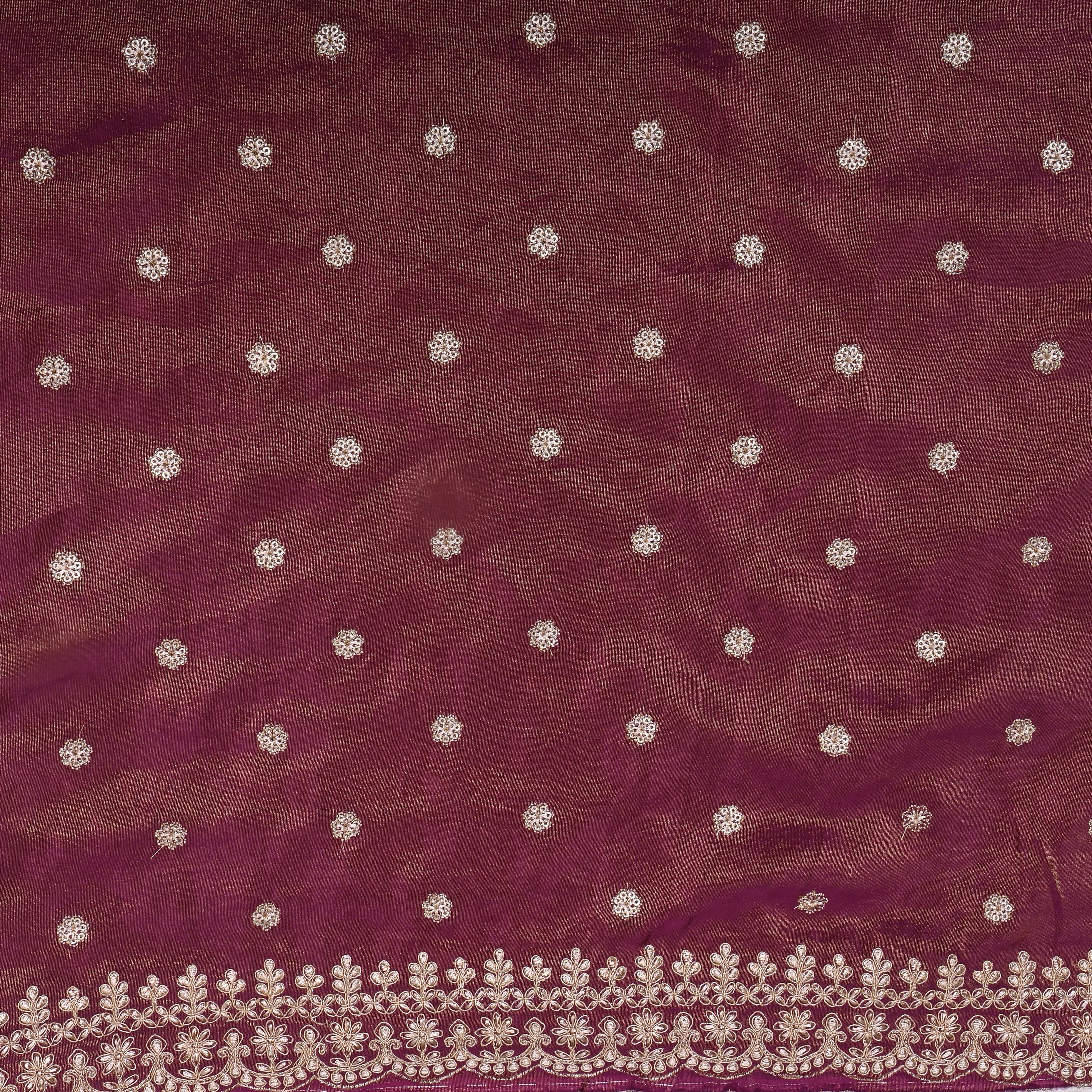 Deep Mauve Zari Embroidered Tissue Fabric