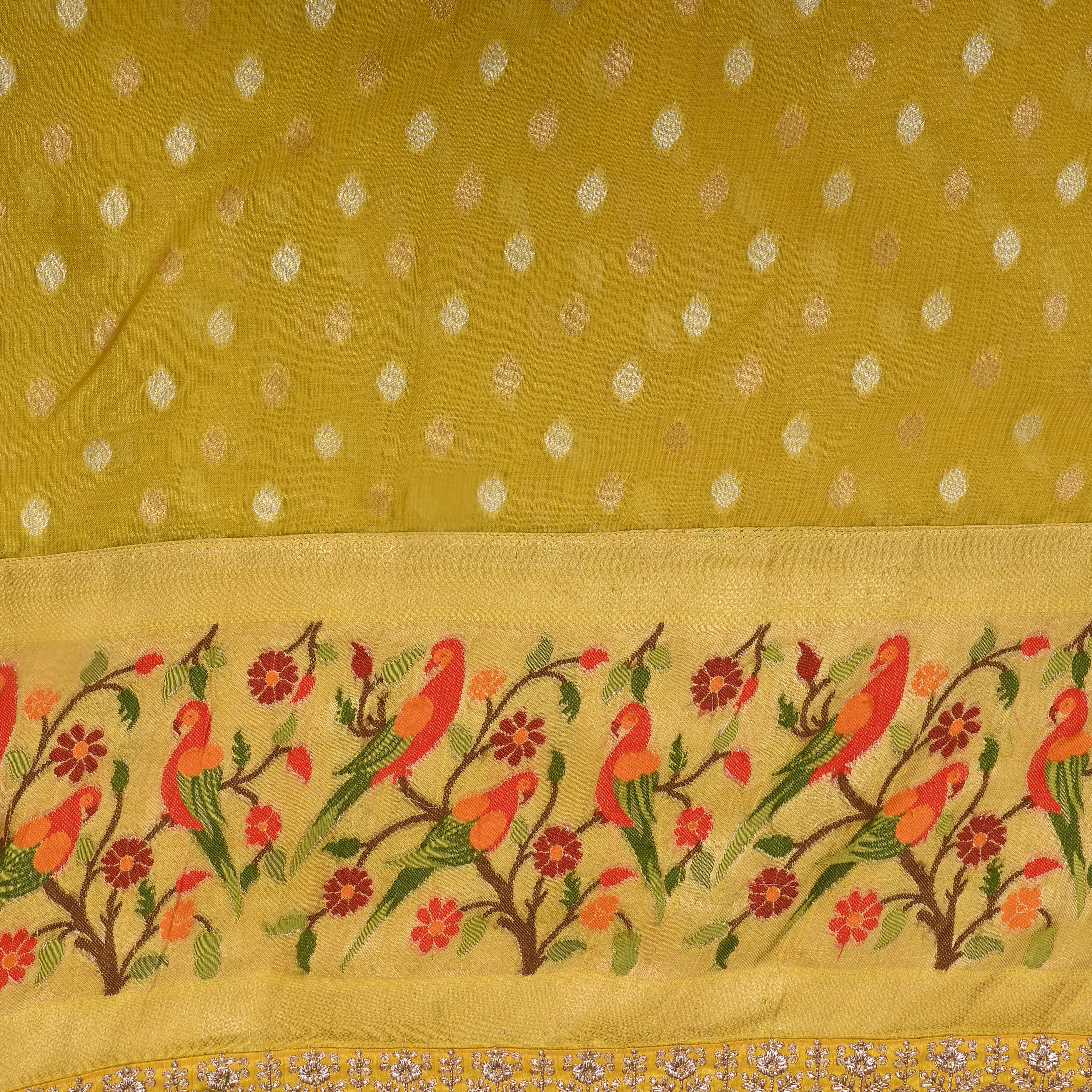 Yellow Paithani Weave Tissue Fabric