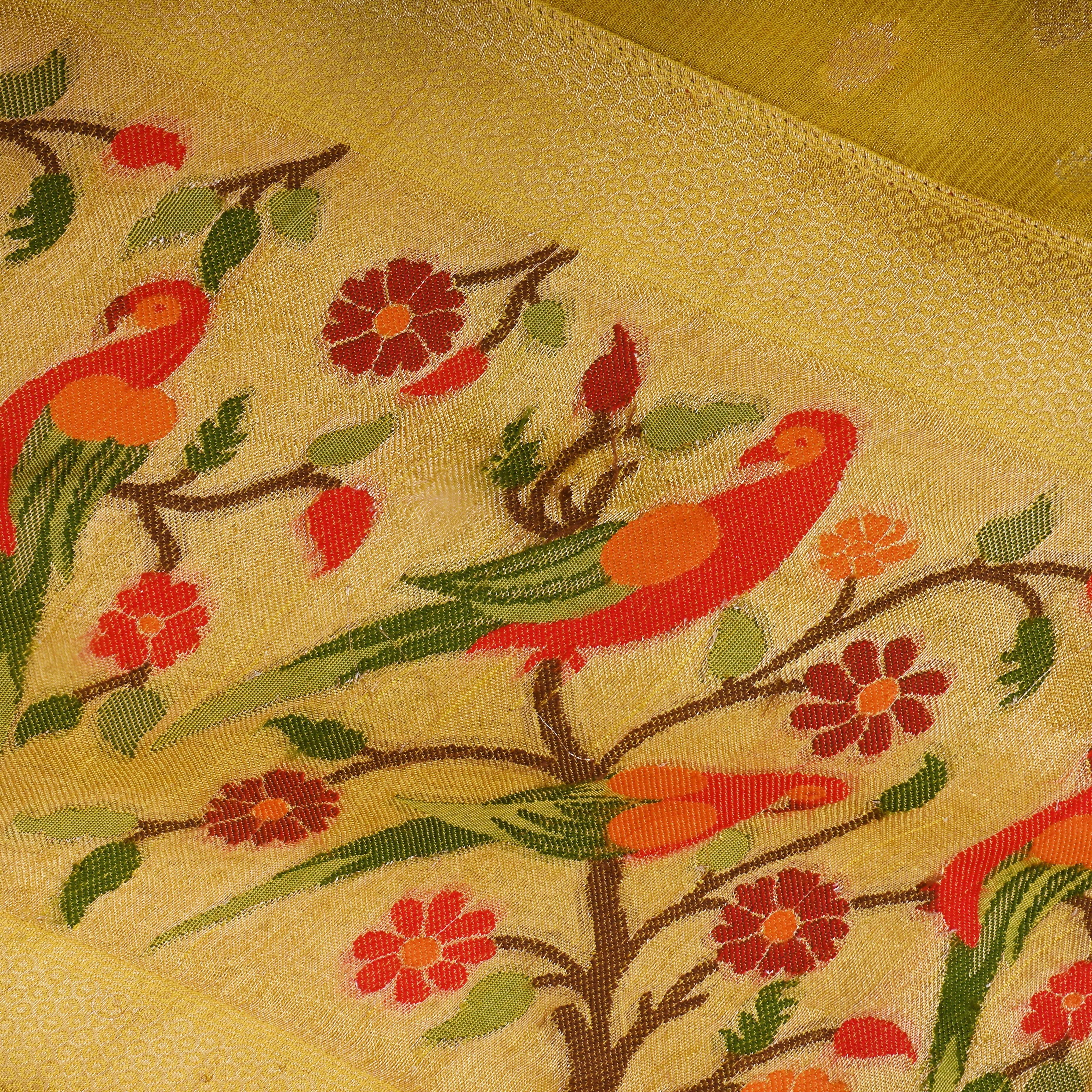 Yellow Paithani Weave Tissue Fabric